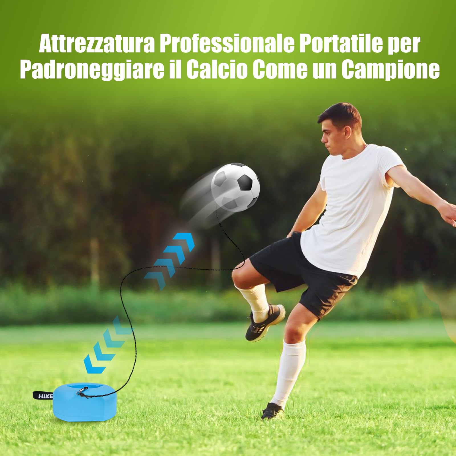 Hikeen Set Allenamento Calcio con Palla Rimbalzante, Attrezzatura Portatile per Ragazzi e Adulti, Accessori Calcio con Base Metallica per Allenamento in Giardino, Campo o Parco