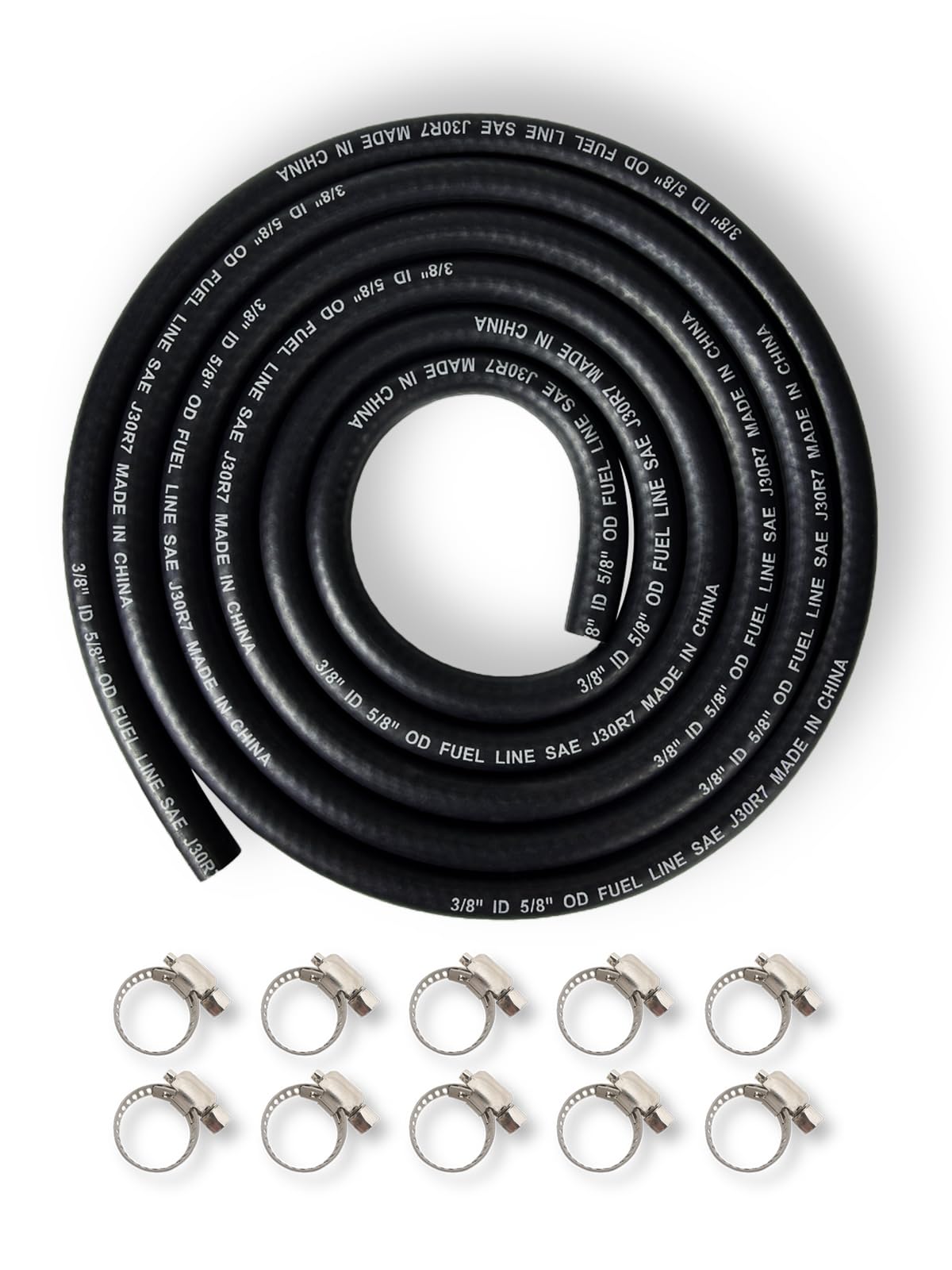 YAMAKATO 3/8 Inch 6FT NBR Fuel Line Hose SAE 30R7 with 10 Clamps | SAE 30R7 rubber fuel hose for automotive, marine and generator use; includes 6 feet of 3/8-inch hose and 10 clamps.-image-28