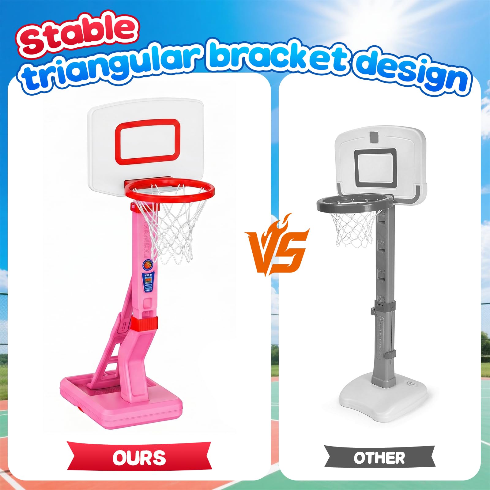 Canestro da basket regolabile per bambini e supporto a 5 livelli (70-138 cm), giocattolo sportivo per interni ed esterni, con 4 palline e pompa, regalo di compleanno per ragazzi e ragazze dai 3 agli 8