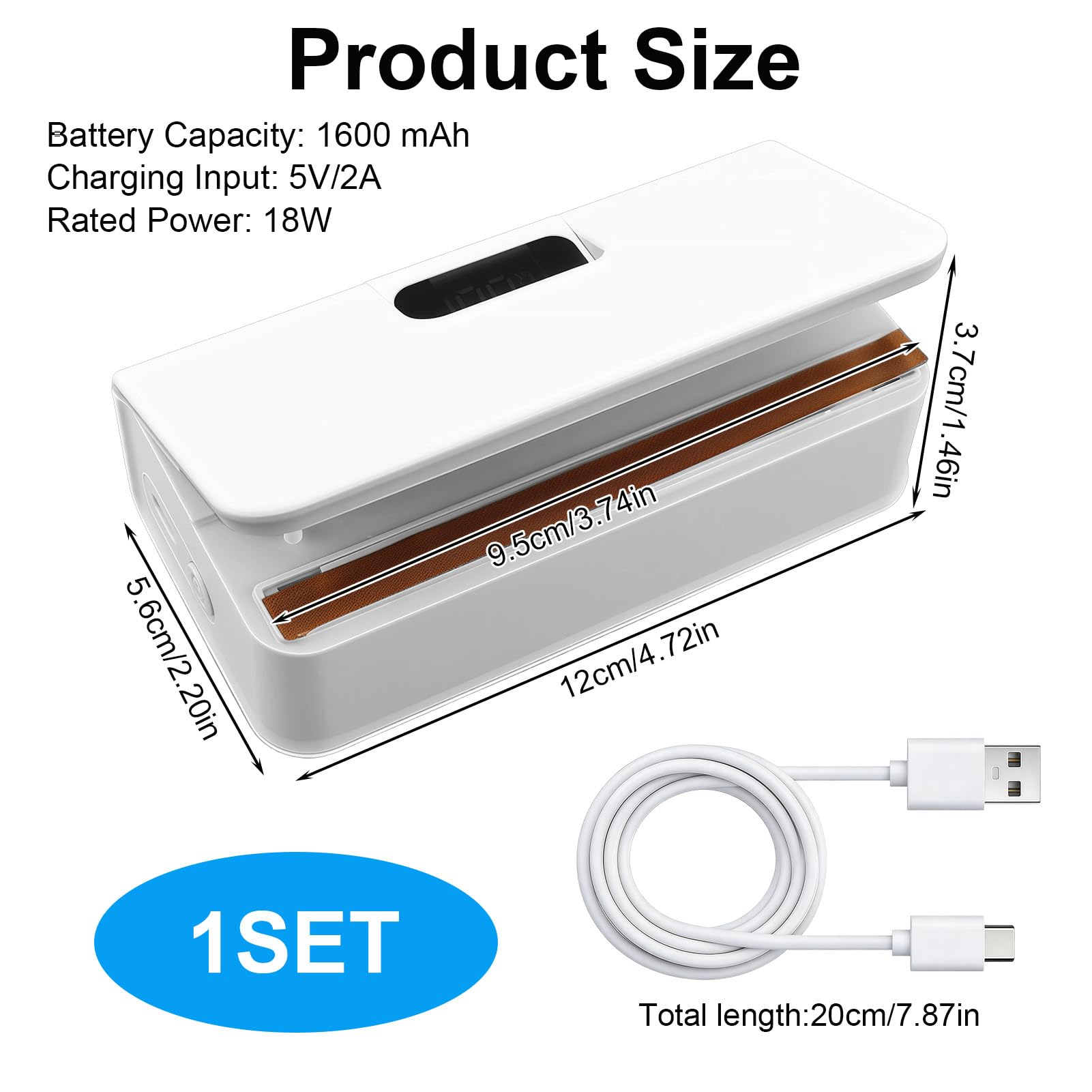 Sellador de Bolsas Mini Recargable con Imán, Selladora Térmica 2 en 1 con 6 Modos de Temperatura y Cortador, Sellado Hermético Portátil para Alimentos, Snacks, Cocina y Viajes, Blanco