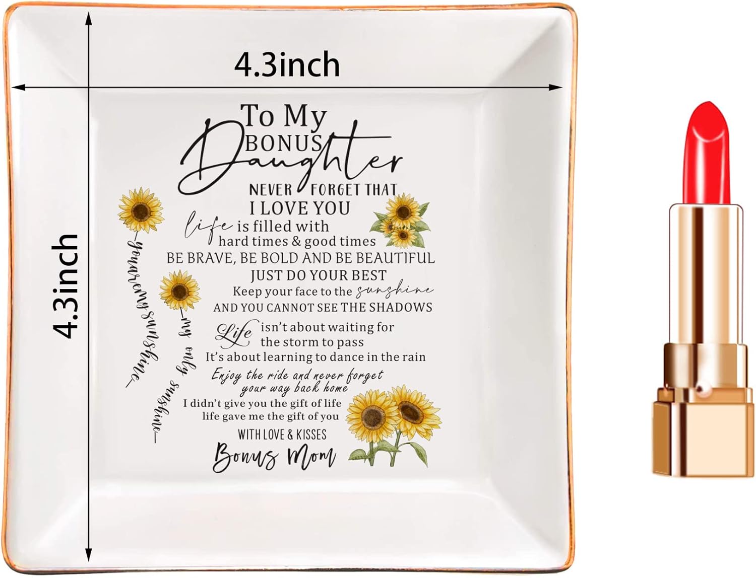 XJF To my Bonus Daughter Gift from Mother, Bonus Daughter Ceramic Jewelry Trinket Dish, Birthday, Graduation Gift for Bonus Daughter from Step Mother - Image 5