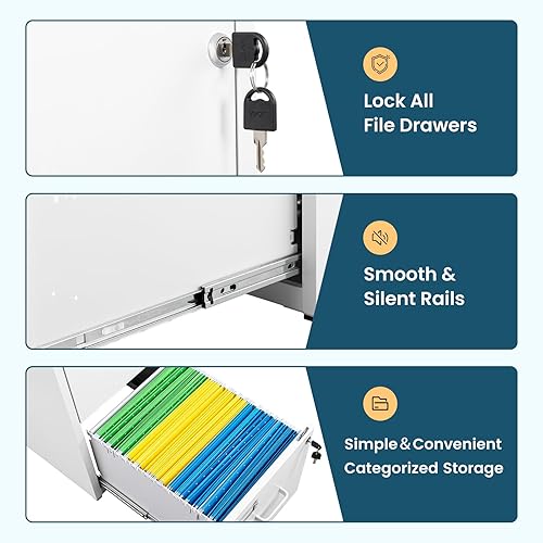 Miniatura 81 de MIIIKO Archivador de 3 cajones sobre ruedas, gabinete de archivos móvil para oficina en casa debajo del escritorio, archivadores de metal Negro