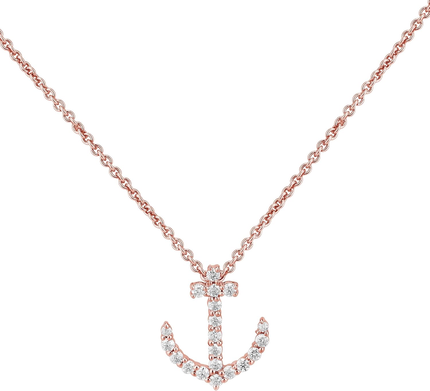 Moissanite Rudder Rope Dainty Anchor Pendant Nautical Necklace for Women 14k Gold Plated 925 Sterling Silver (Color D, VVS1)