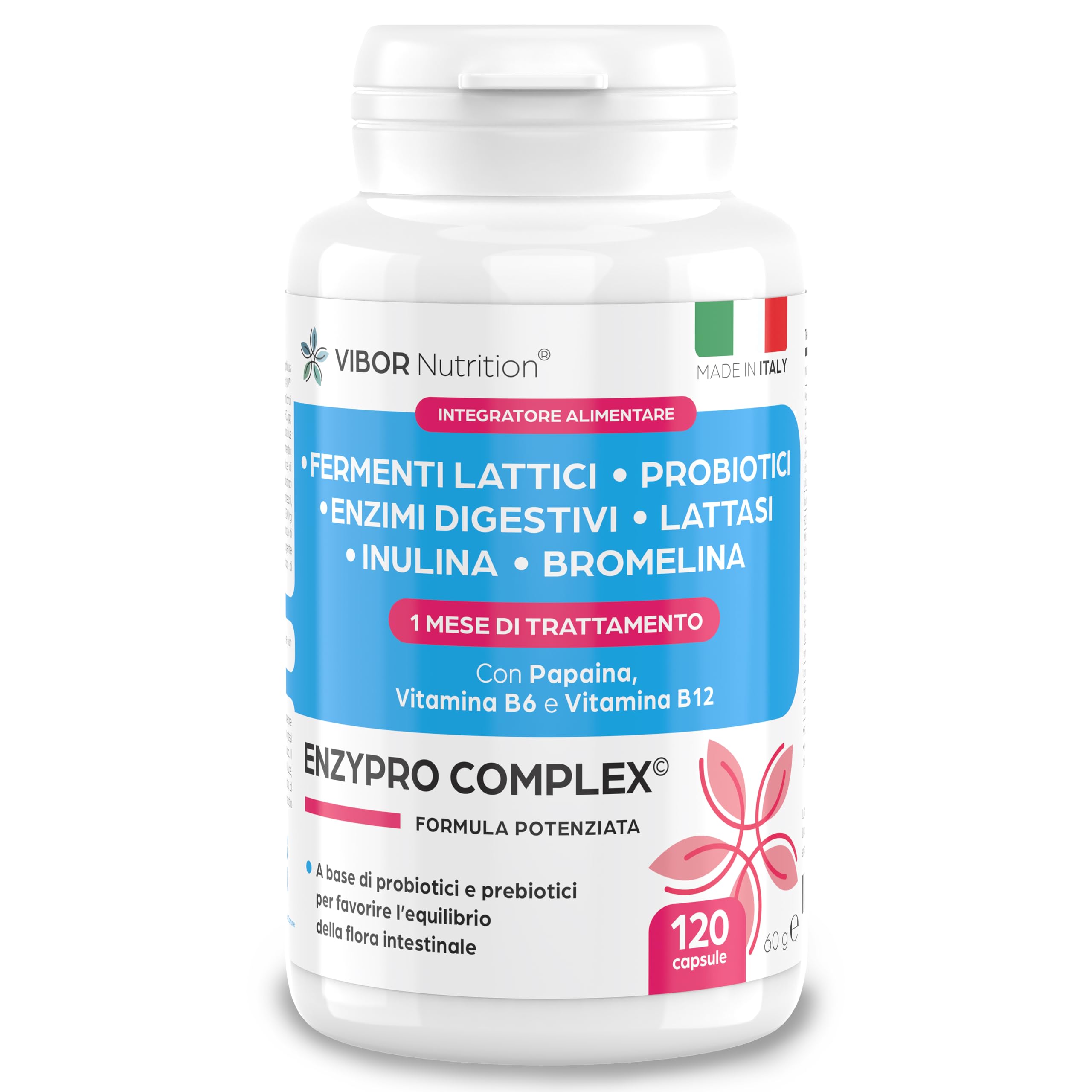 Probiotici, prebiotici ed enzimi digestivi in un'unica formula da 120 capsule