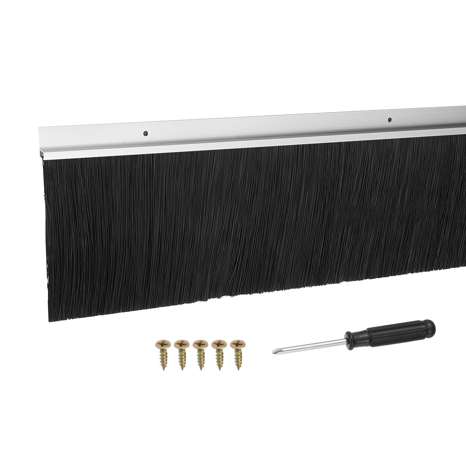YELARXI Door Sweep Aluminum Alloy Brush Sweeps, 3.1 Inch Black PP Brush 39"L x 4.1"W Fit for Gaps of Door Bottom - H-Shape Holder (Silver)