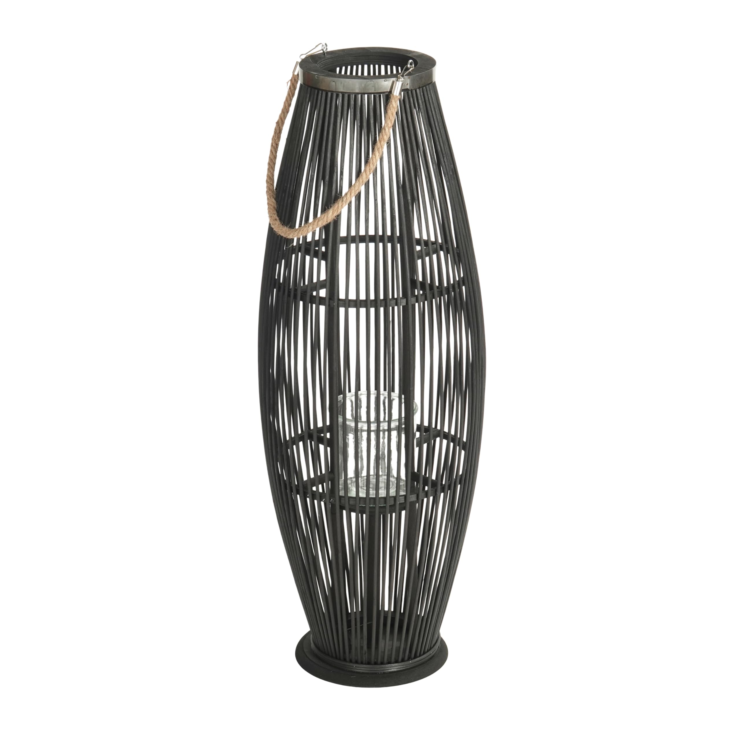 Bambus Laterne Zya | mit Henkel und Glaseinsatz, 80 cm, schwarz | Holz Kerzenhalter, Windlicht, Deko Laterne für Balkon Garten Terrasse Wohnung