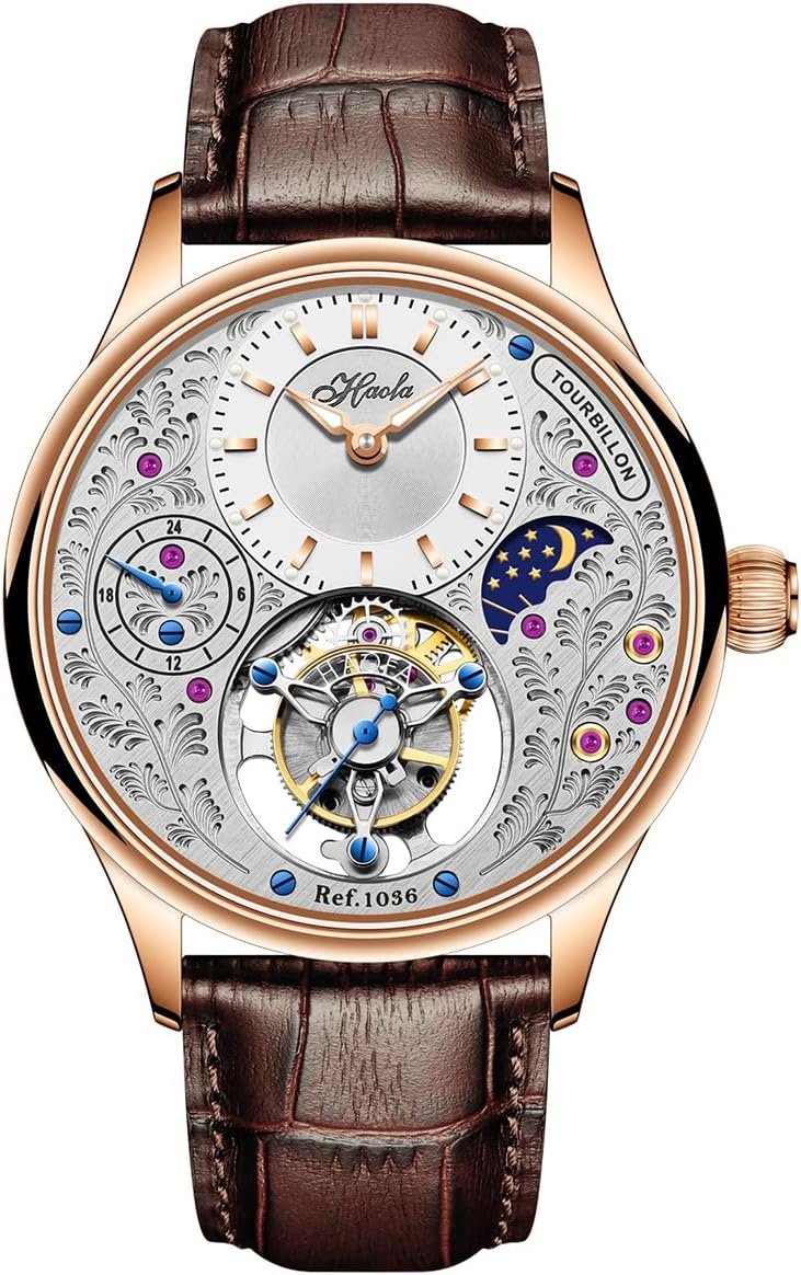 Haofa Flying Tourbillon Mechanical Men Watch GMT Day and Night Display Hand Wind Man Wristwatches Sapphire Crystal Luxury Watches for Men 1036