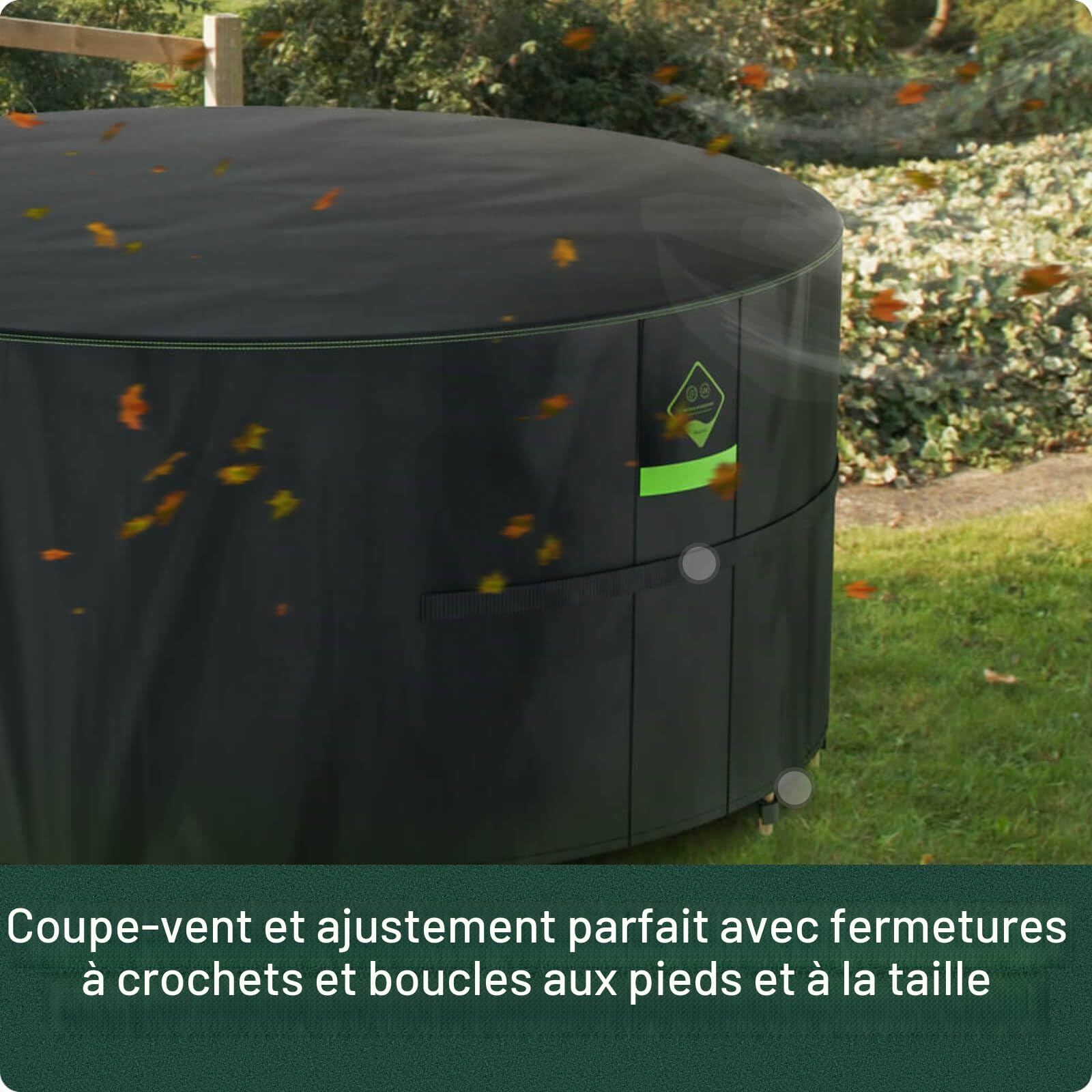AWNIC Housses de Meubles de Jardin imperméables avec Crochets Oxford 420D, Housses de Table d'extérieur Anti-UV Coupe-Vent, Rond Noir Ø215 x 71 cm