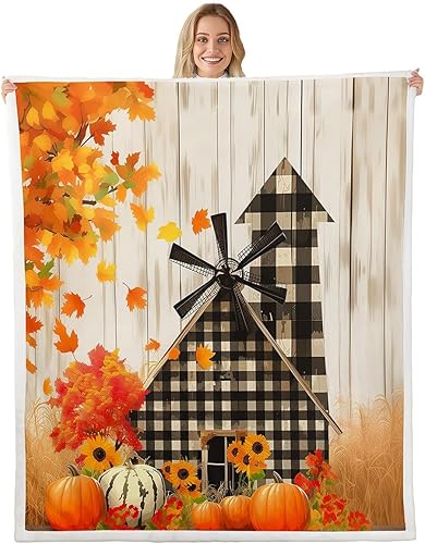 Miniatura 13 de Manfei Bonita manta de gnomo, manta de otoño con hojas de calabaza y girasol para sofá, manta de cosecha de otoño para decoración de habitación