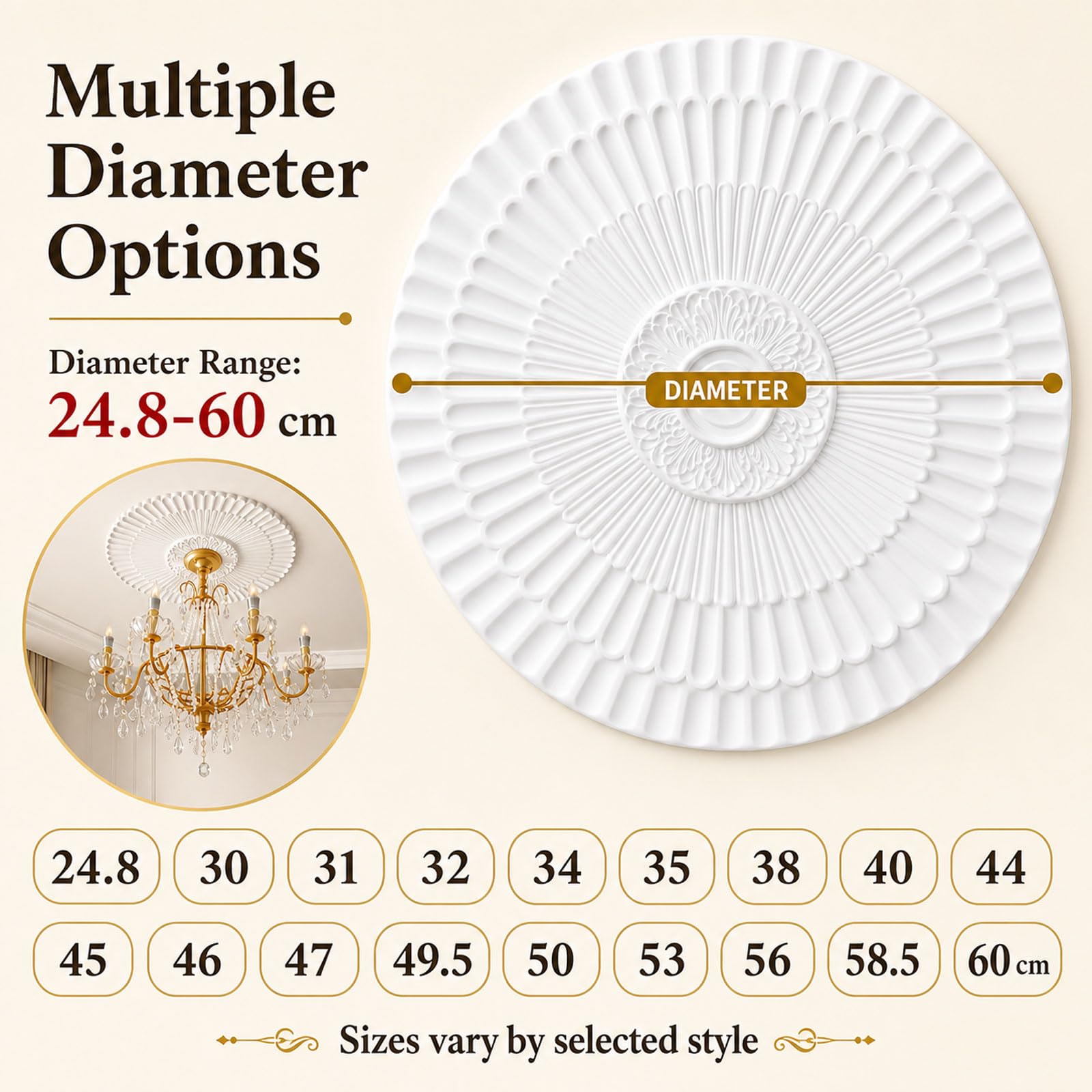 Rosone Decorativo per Soffitto,Piastra Rotonda per Ventilatore A Soffitto,Rosoni in Polistirolo Decorativi,Medaglione per plafoniera,Leggero e Facile da Applicare,per Soffitto e Pareti