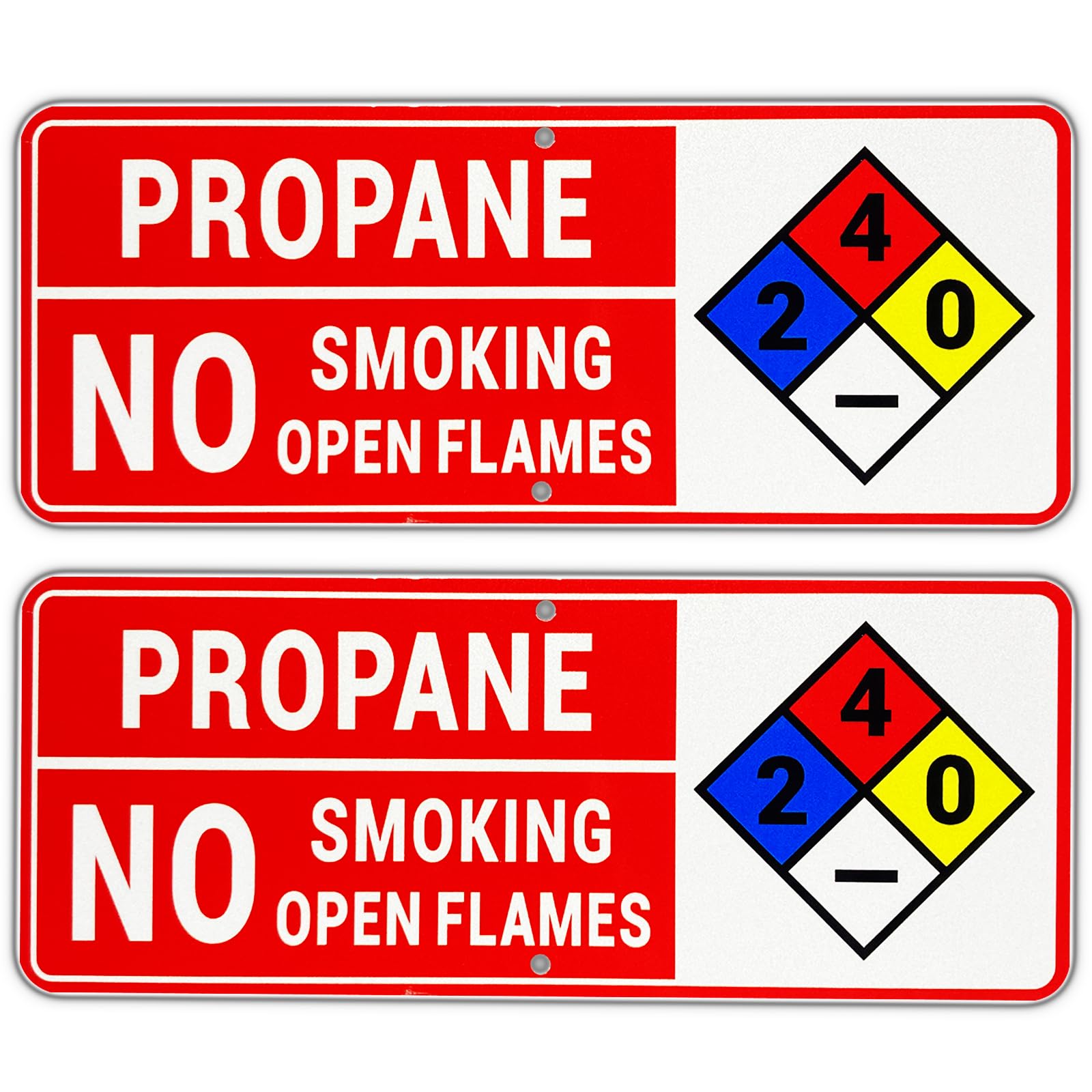 RAMIEYOO Propane Safety Sign,No Smoking No Open Flames Sign,2 Pack Aluminum Safety Warning Sign with NFPA Symbol -9.84x3.93inches