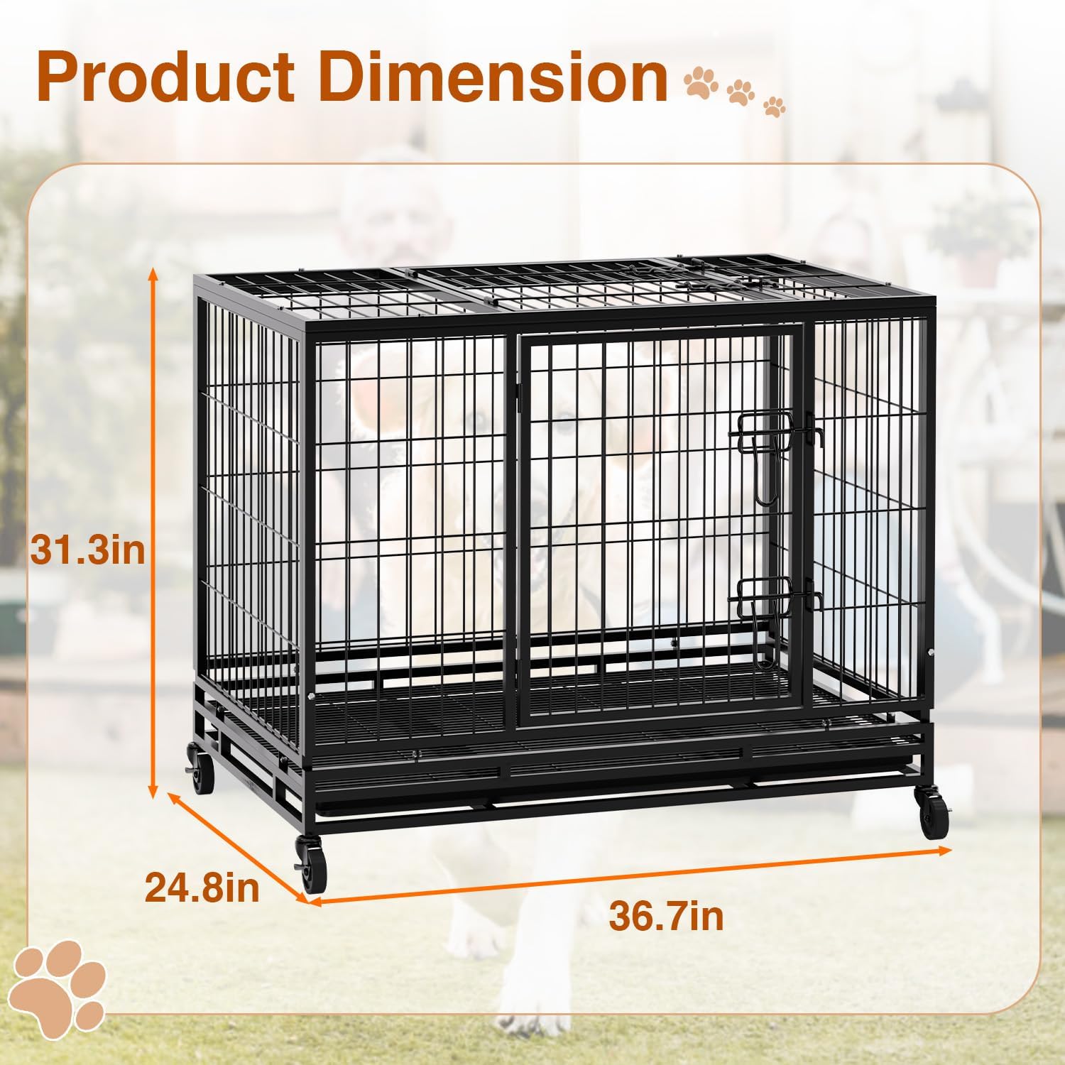 BestPet 36 Inch Heavy Duty Dog Crate, Indestructible Escape-Proof Kennel with Double Door & Removable Tray for Medium to Large Dogs,Black