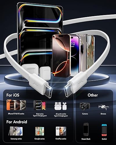 Miniatura 2 de Cargador USB C retráctil de pared con cables dobles de 35.5 pulgadas tipo C, carga rápida de 40 W, cargador múltiple para todos los dispositivos