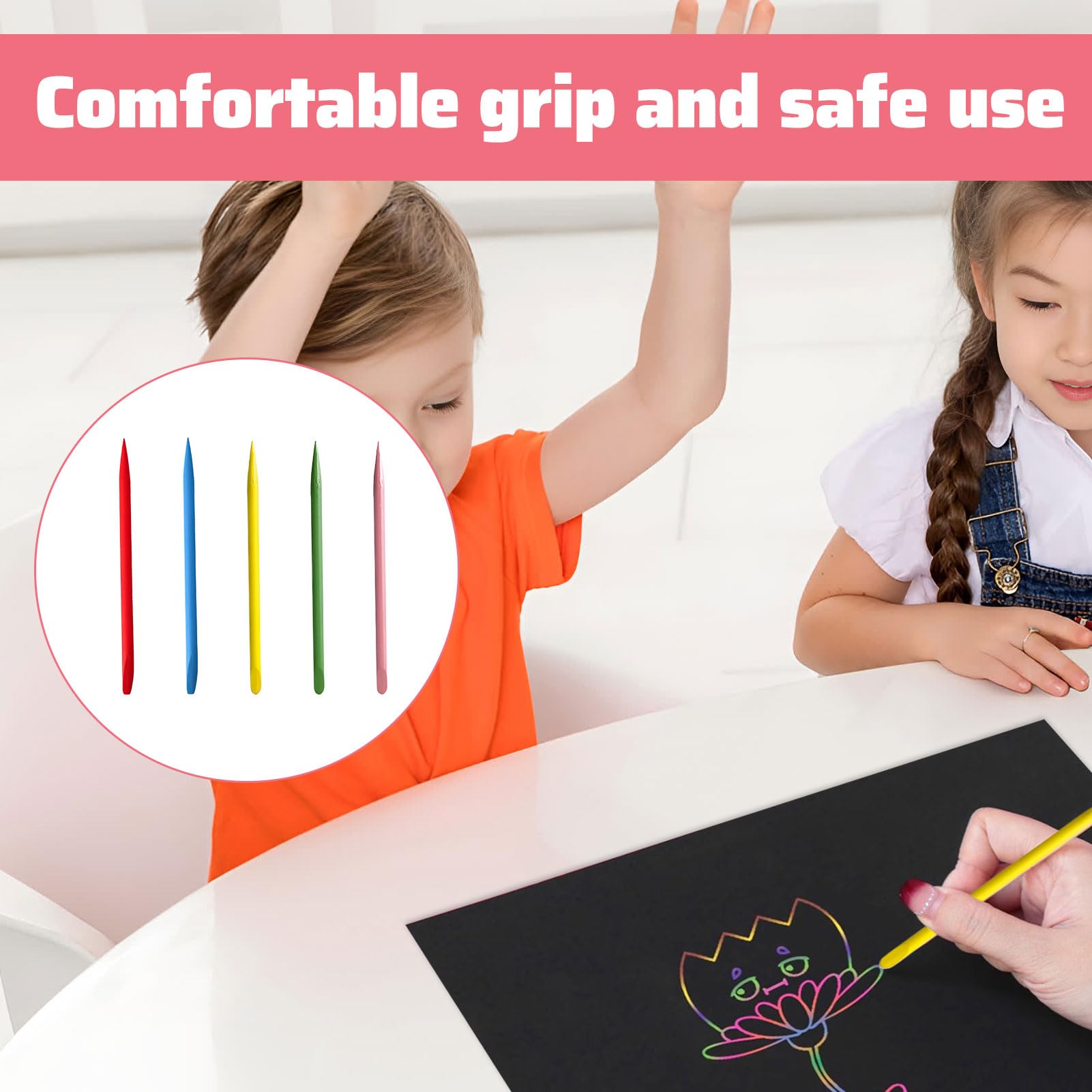 12cm Heavy Duty Bamboo Stylus Sticks Colored Craft Sticks For Scratching Drawing Christmas Thanksgiving Scratch Art Activity Craft Projects, 20PCS - View #3