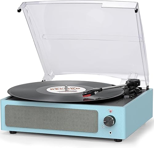 Miniatura 20 de Reproductor de discos de vinilo todo en uno con altavoces, tocadiscos con transmisión por correa de 3 velocidades, 3 tamaños, 33 1/3 45 78 RPM, BT