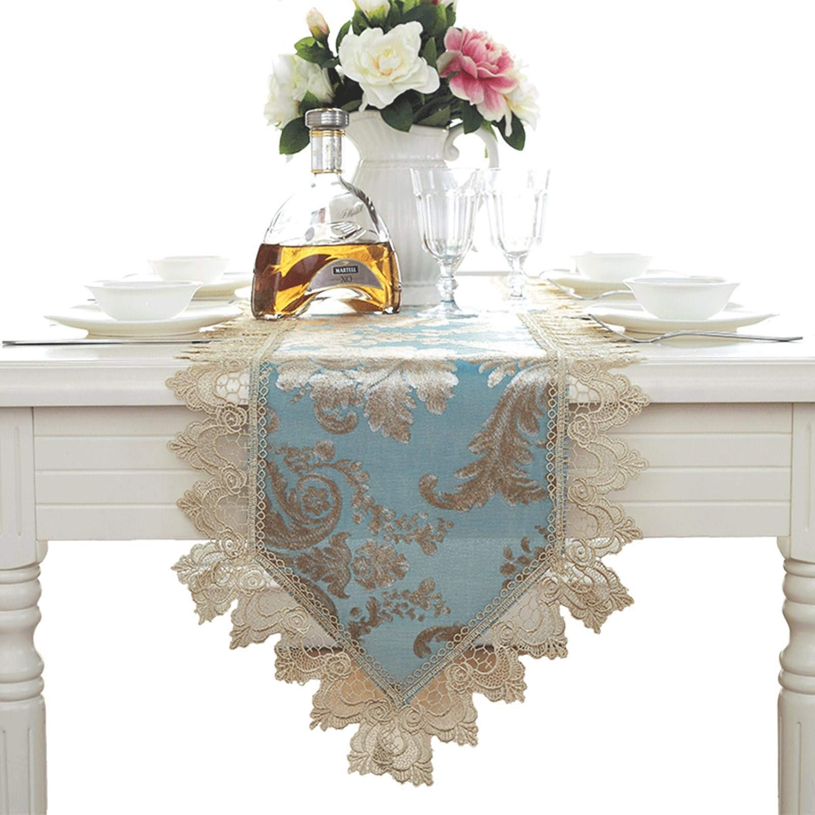 Daesar Runner Tavola 40x70 CM, Tavolo Runner Blu Ricamo