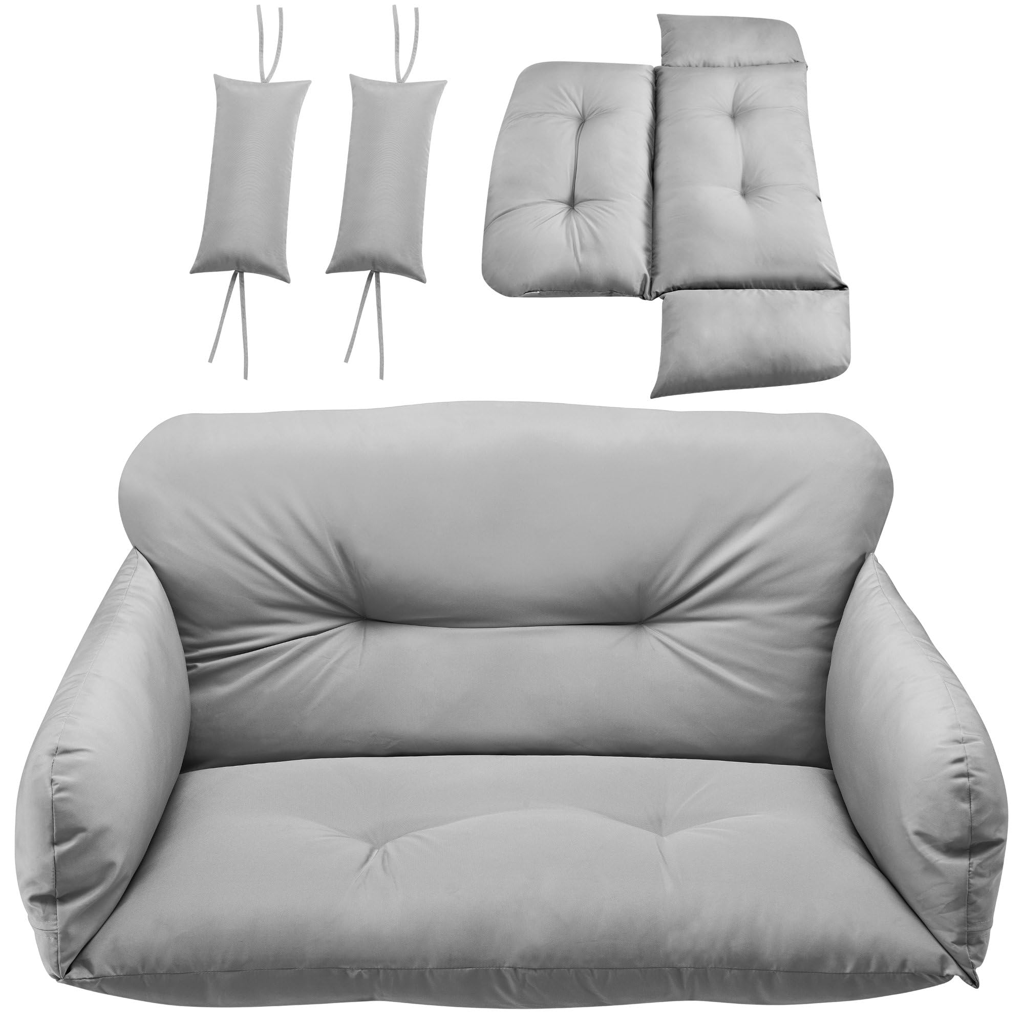 sedia sospesa per 2 persone con sostegno | Grigio | Altalena XXL per interni ed esterni | Cuscino e cuscino inclusi | Sedia a due posti, sedia in vimini