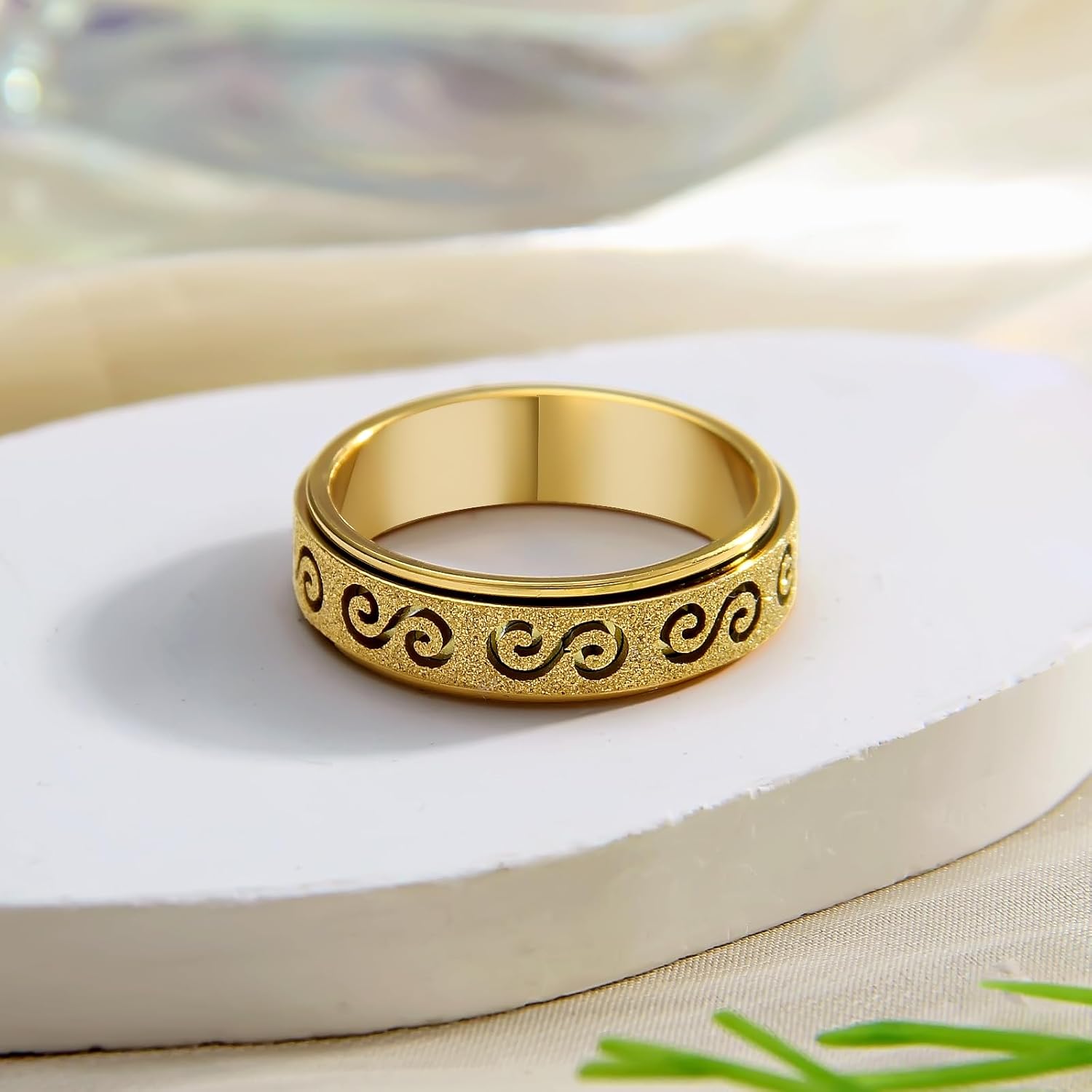 Fidget Spinner Ring for Stress Relief - Rotating Anxiety Ring with Cross,Greek Key,Roman Numerals & Sun Wukong Designs, Stainless Steel Ring Gift for Women/Men(Sizes 6-10) - Image 5