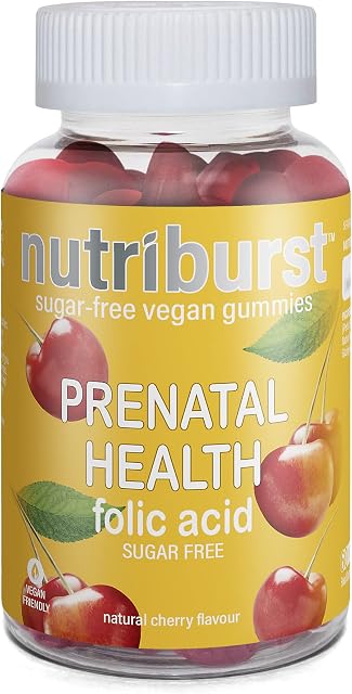 Nutriburst Chewable Folic Acid for Pregnancy - Sugar Free Prenatal Gummies for Conception - Healthy Vitamins for Women - 60 Gummies 1 Month Supply - Plant Based, Suitable for Vegetarians & Vegans