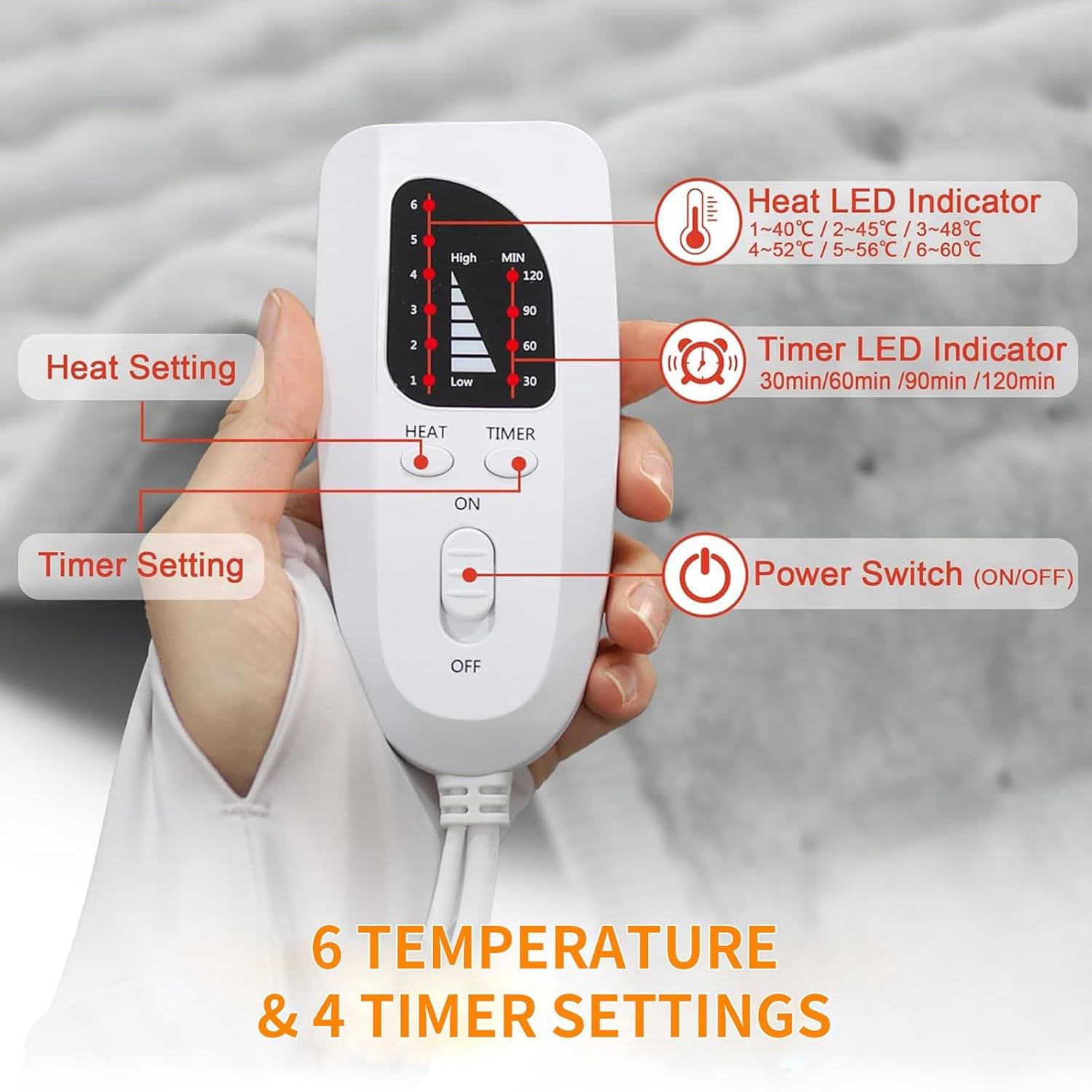 Heating Pad for Neck Shoulders Back Pain Relief, Birthday Christmas Gifts for Women Men Mom Dad Elderly, 24"x37" Electric Large Heat Pad with 6 Heat Settings 4 Timers, ETL Certified (Grey) - Image 4