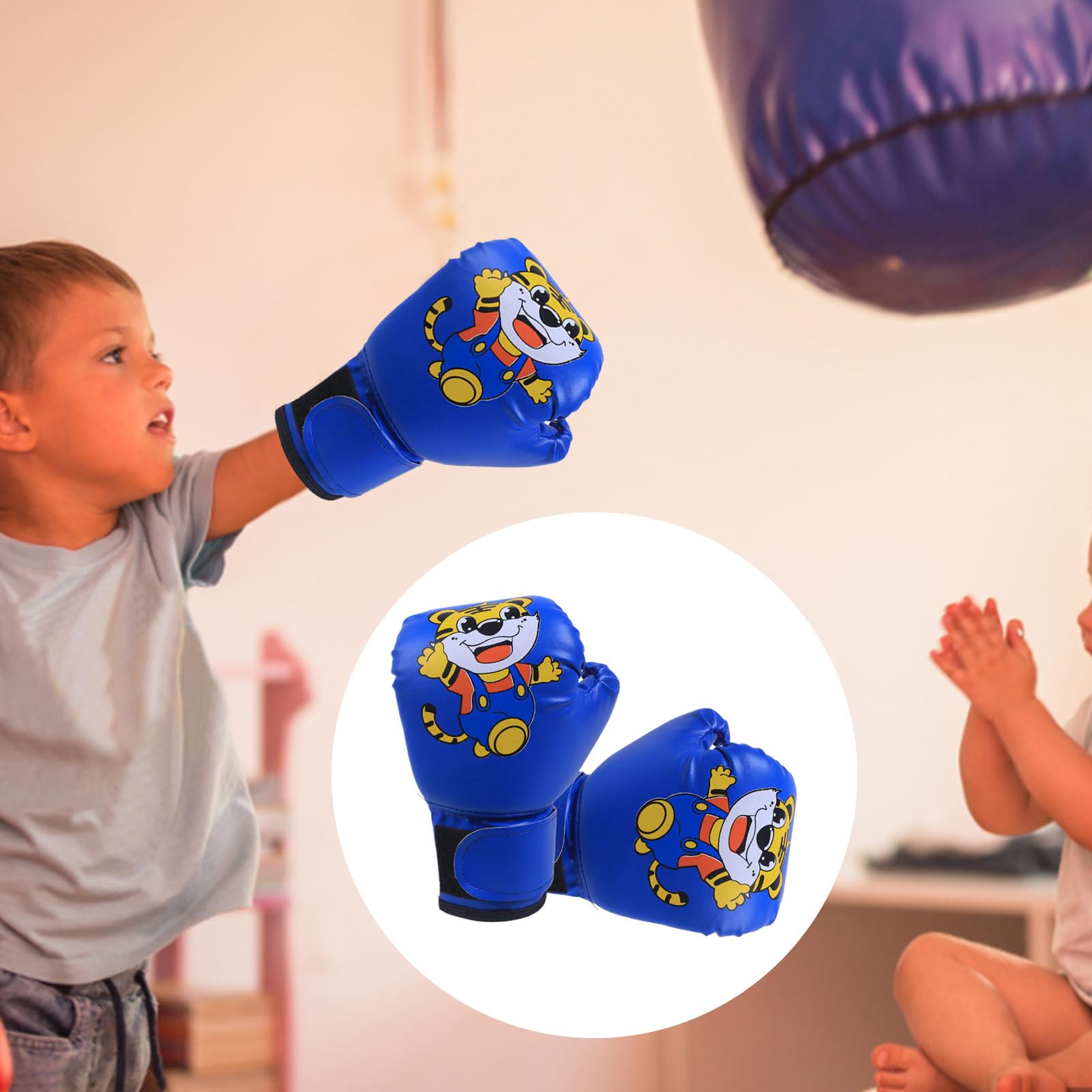 Guantes de boxeo para niños, piel sintética transpirable, con patrón de dibujos animados, guantes de entrenamiento para niños de 3 a 12 años, jóvenes, niños y niñas para saco de boxeo - 3