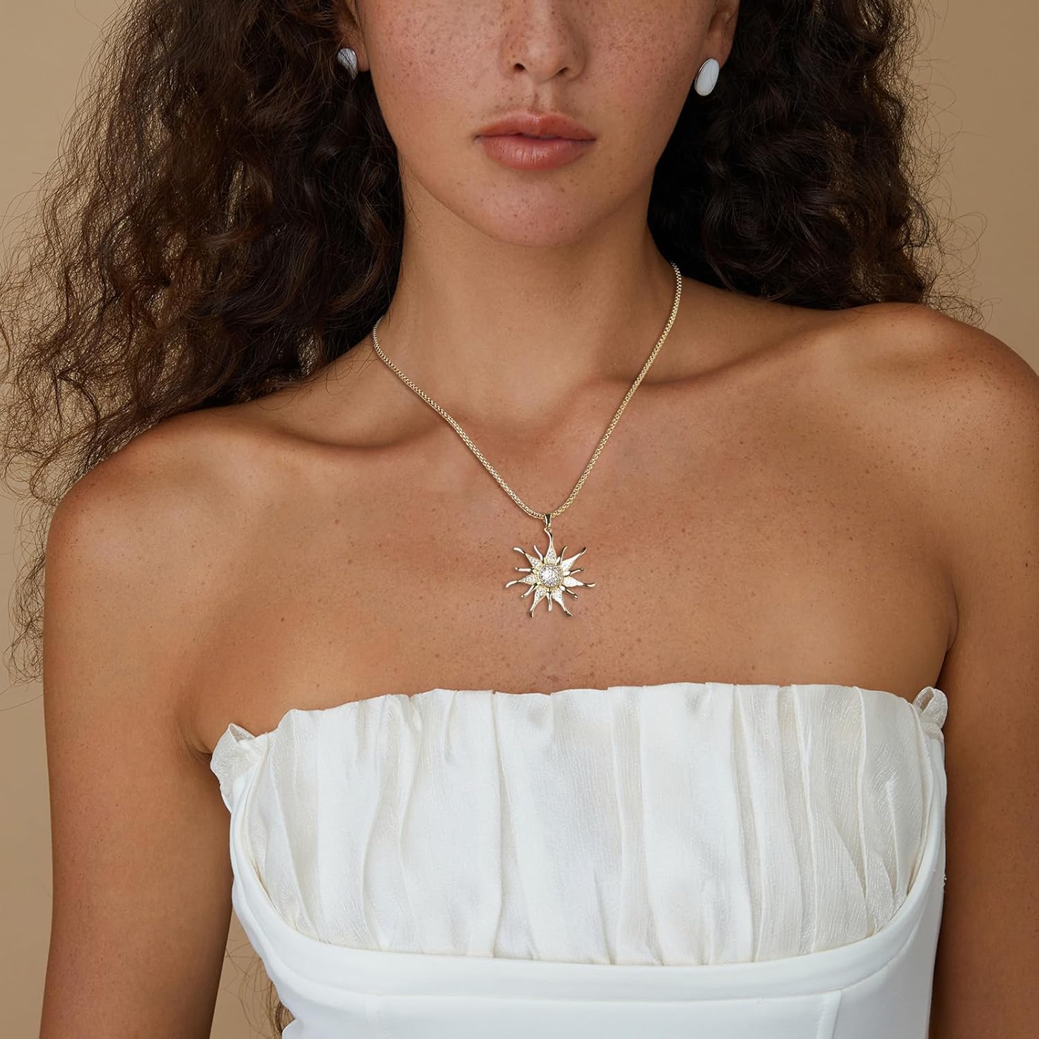 HZMAN Sun Pendant Necklace for Women Dainty 14K Gold Plated Cubic Zirconia Sun Necklace Jewelry Gift - Image 2