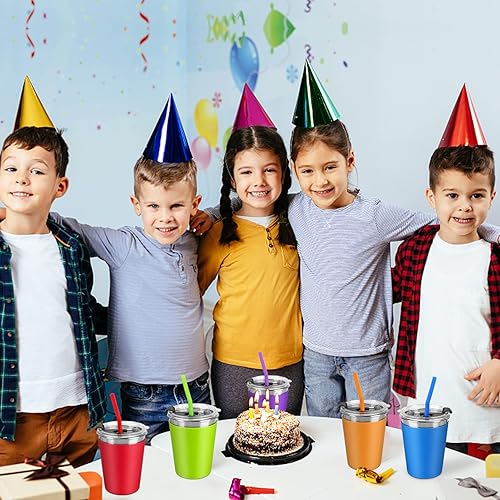 Miniatura 8 de Vasos para niños con tapas y pajitas, vasos para niños de 12 onzas con pajitas y tapas, a prueba de derrames, de acero inoxidable, para la escuela,