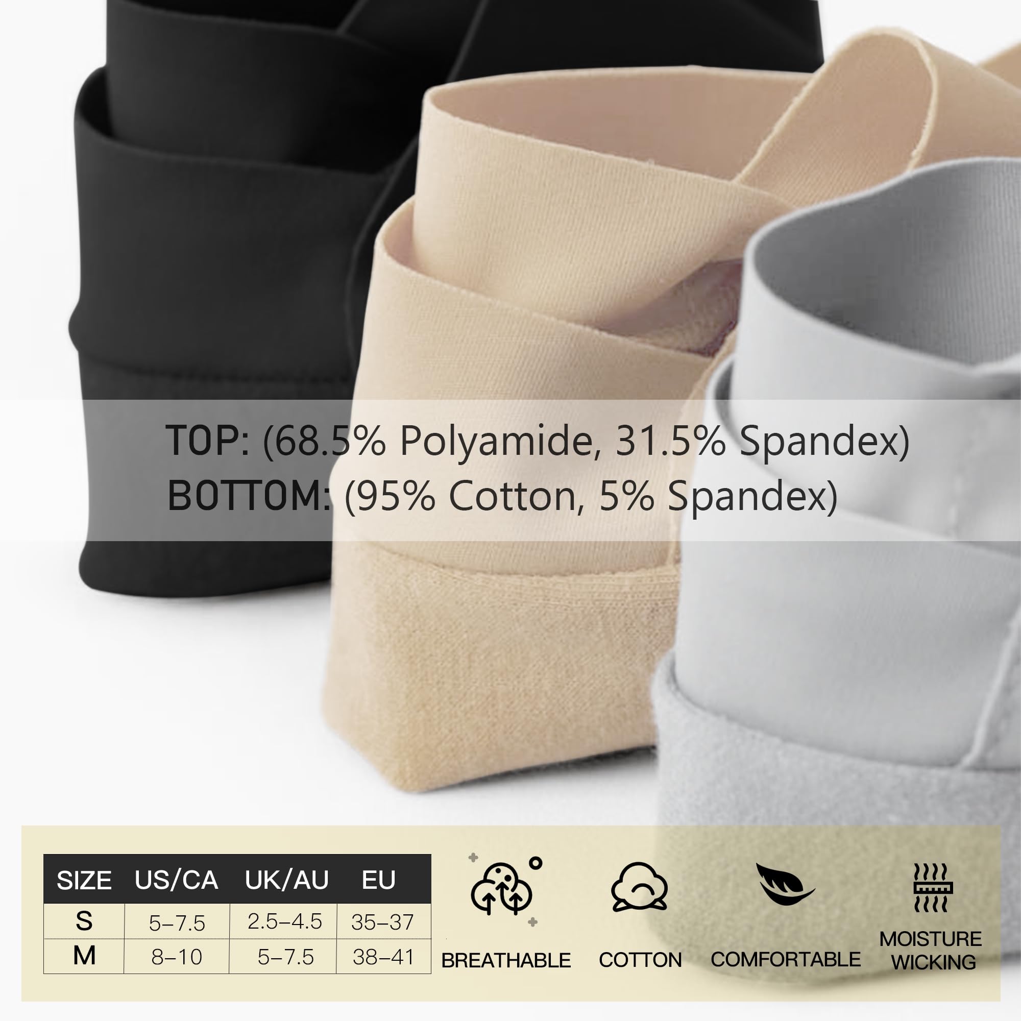 CLOSEMATE Chaussettes Invisibles Femme Socquettes 35-38 39 42 fines et élastiques 6 Paires Basses Courtes Antidérapante pour Mocassins Loafers Baskets en Beige Noir Gris