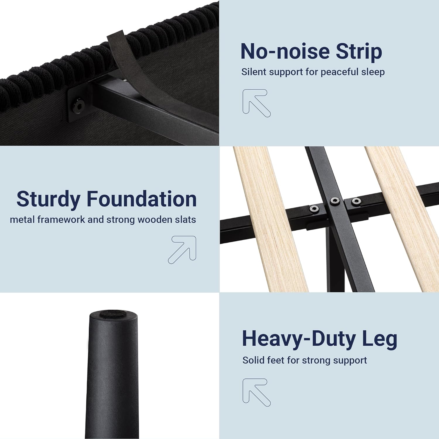 Allewie Full Size Upholstered Bed Frame with Vertical Channel Tufted Headboard, Soft Corduroy Fabric Platform Bed, Strong Wooden Slats Support, Easy Assembly, No Box Spring Needed, Black - Image 7