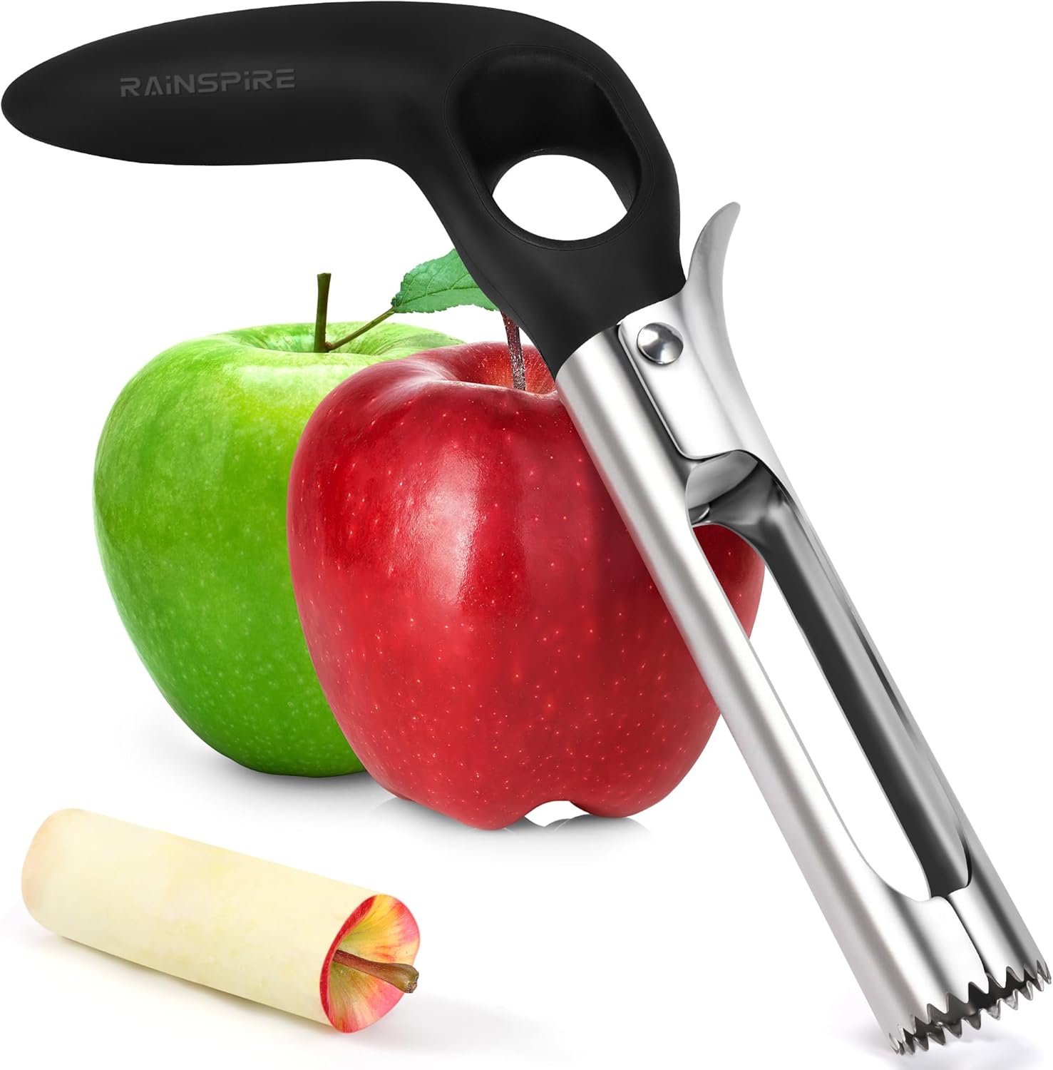 Upgraded Handle Premium Apple Corer Tool, Ultra Sharp, 304 Stainless Steel, Dishwasher Safe, Serrated Blades for Easy Coring, Black