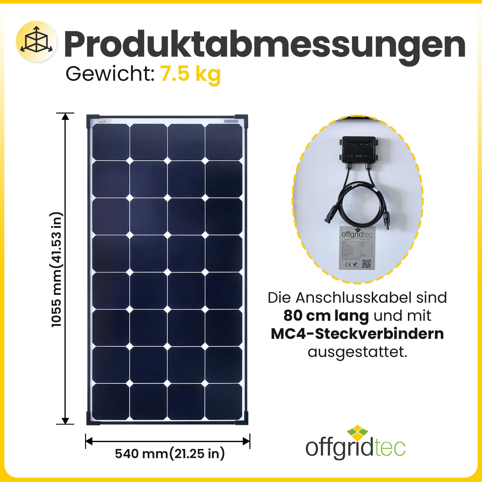 Offgridtec© SPR-Ultra 120W 12V wysokowydajny moduł słoneczny (styk tylny, czarna ramka)