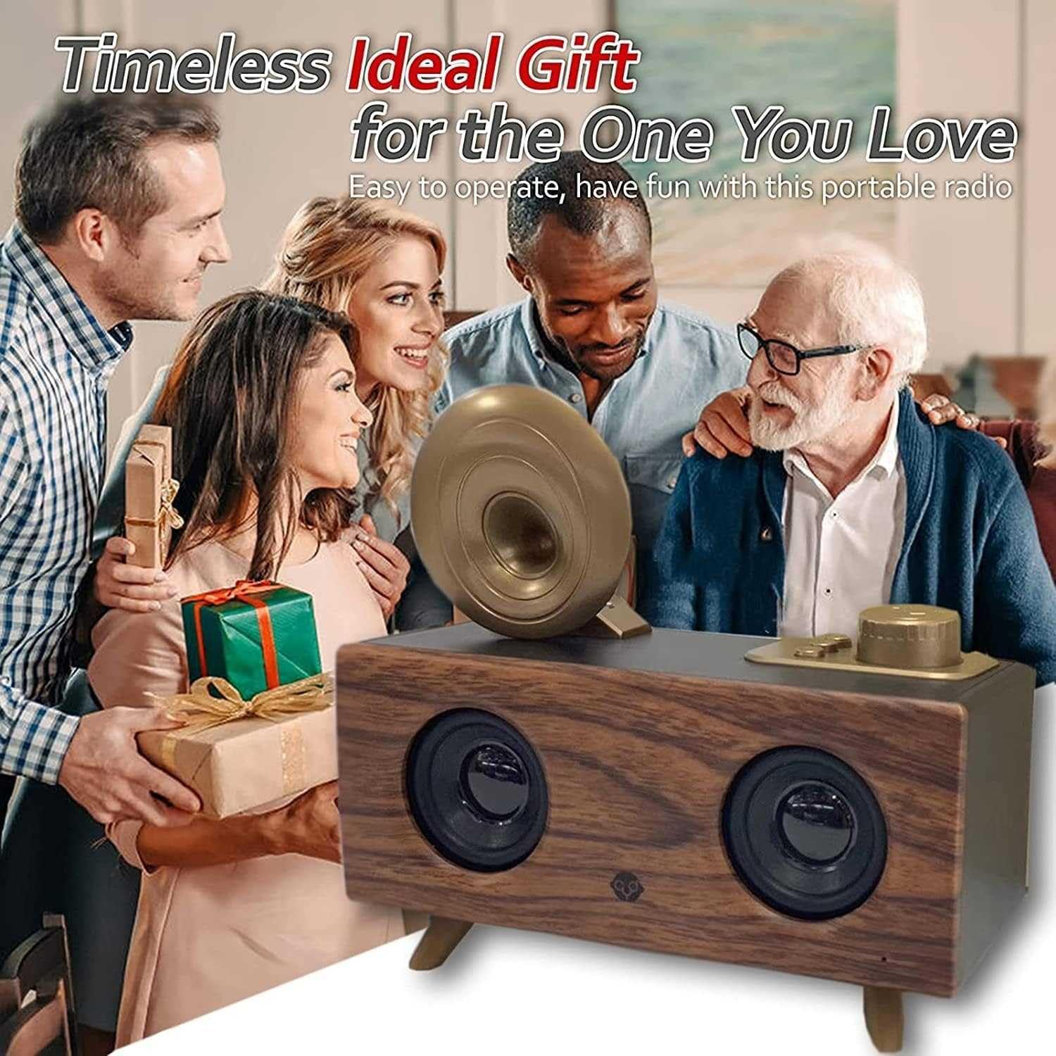 Drewniany głośnik retro radio Bluetooth – wciągający dźwięk, subwoofer FM, karta AUX/TF / USB, przenośne kreatywne odtwarzanie muzyki.