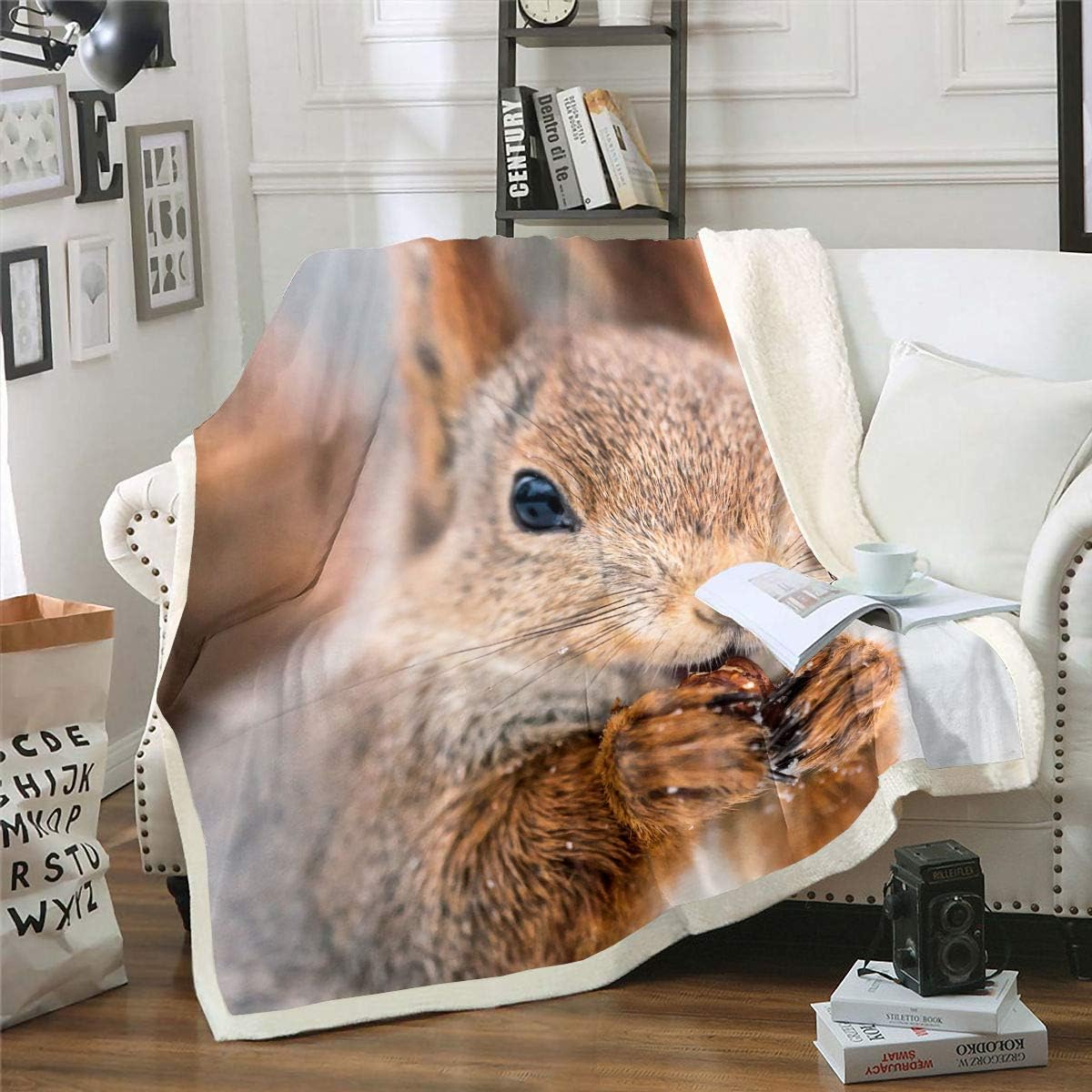 Cute Squirrel Print Fleece Throw Blanket 5D Animal Theme Sherpa Blanket for Couch Bed Sofa Room Decor Lightweight Nature Theme Fuzzy Plush Blanket Queen 90"x90" Multi 841 Queen