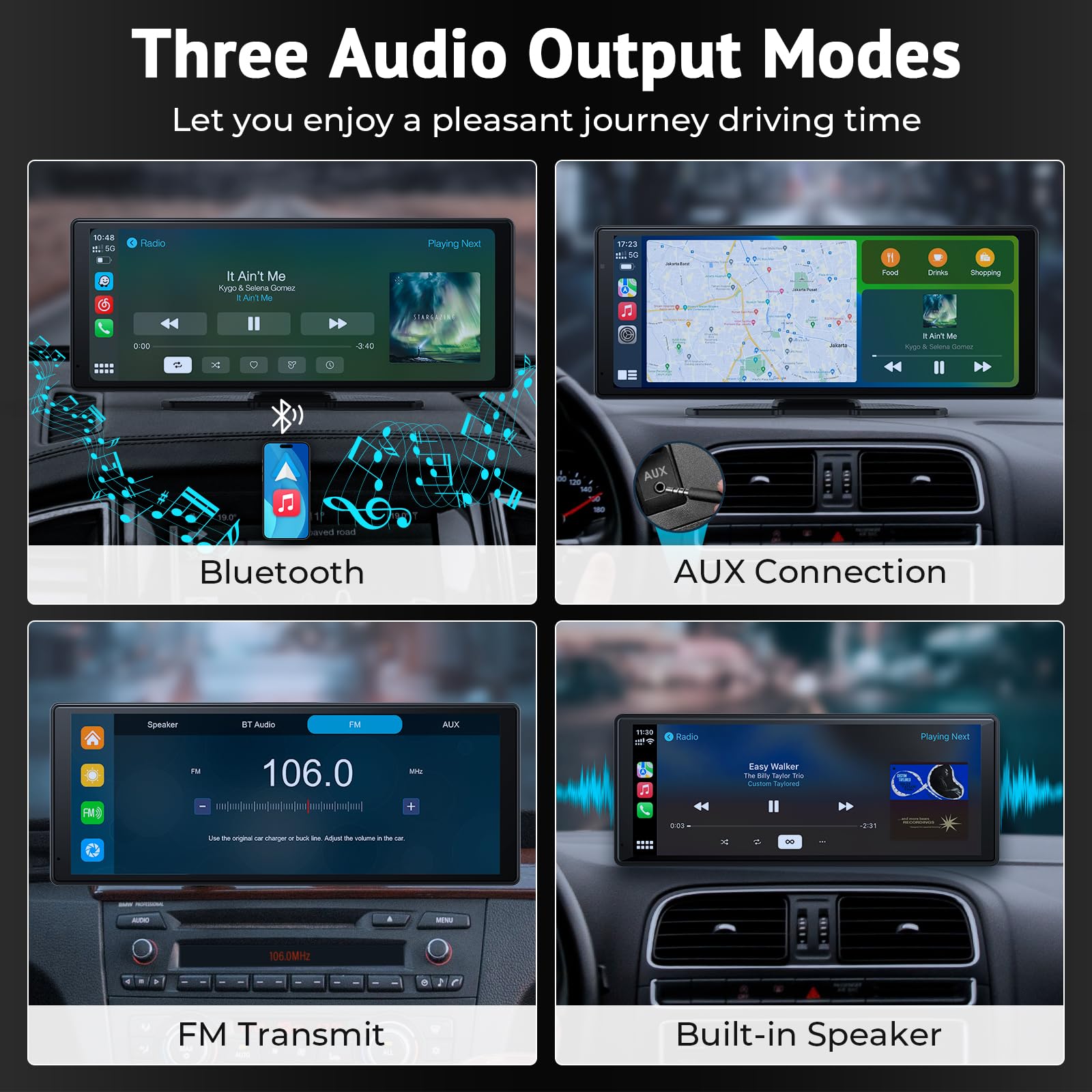 Écran CarPlay 10,26Pouces sans Fil, Dashcam 2,5K, Caméra Arrière 1080P, EQ | Navigation GPS, Bluetooth, FM, AUX, Enregistrement en Boucle, Carte TF 64 Go, Android Auto, Installation Facile