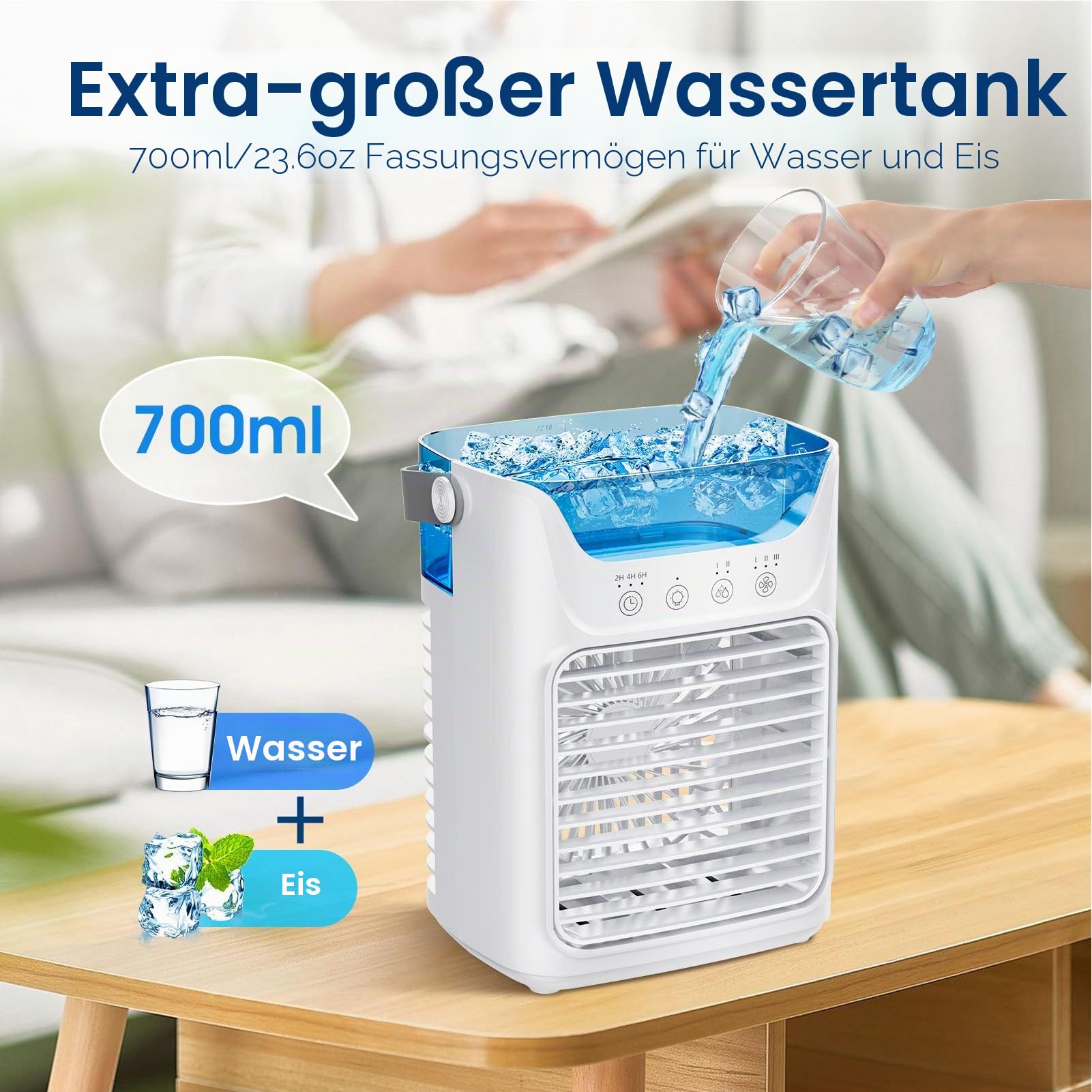 Tragbare Klimaanlagen, Luftkühler Luftbefeuchter mit Wassertank und Kaltnebel, Kühlventilator Unterstützung Automatisches Timing für Home Office Zimmer