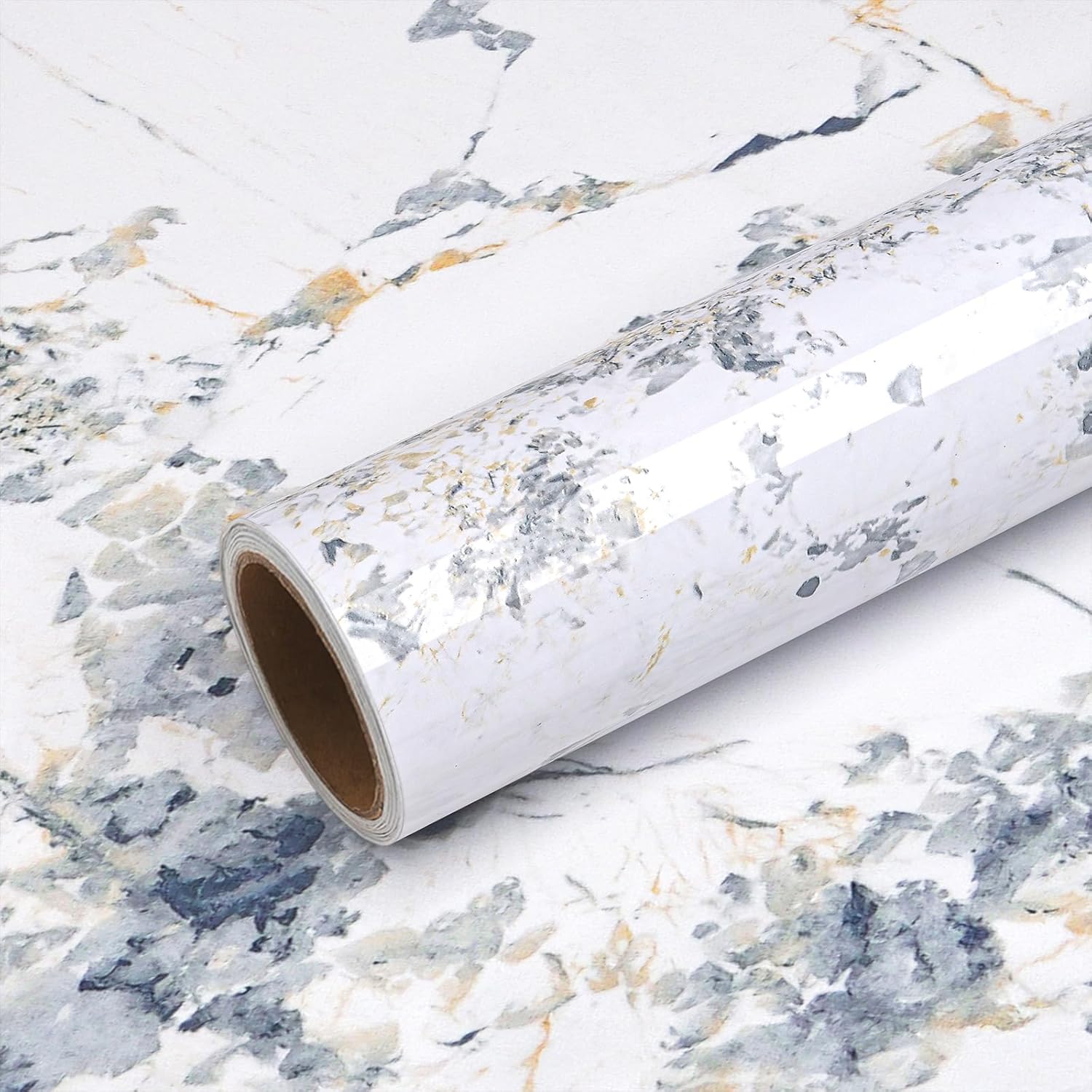 VEELIKE Spruce White Marble Contact Paper for Countertops Peel and Stick Waterproof Kitchen Countertop Contact Paper 118''x32'' Wide Glossy Marble Wallpaper Adhesive Countertop Covering for Bathroom 32" x 118"