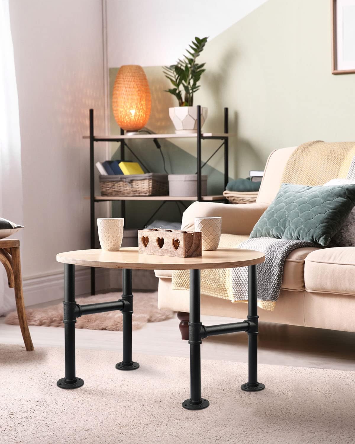 MUZIK 16 Inch Coffee Table Legs, 2 Pcs Industrial Metal Table Legs, Grey Steel Metal Pipes Vintage Furniture Legs