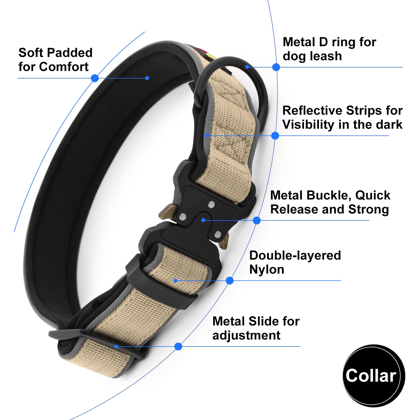 Plutus Pet Tactical Dog Collar, Reflective, Adjustable Heavy Duty Dog Collar, Soft Padded and Comfortable - Image 3