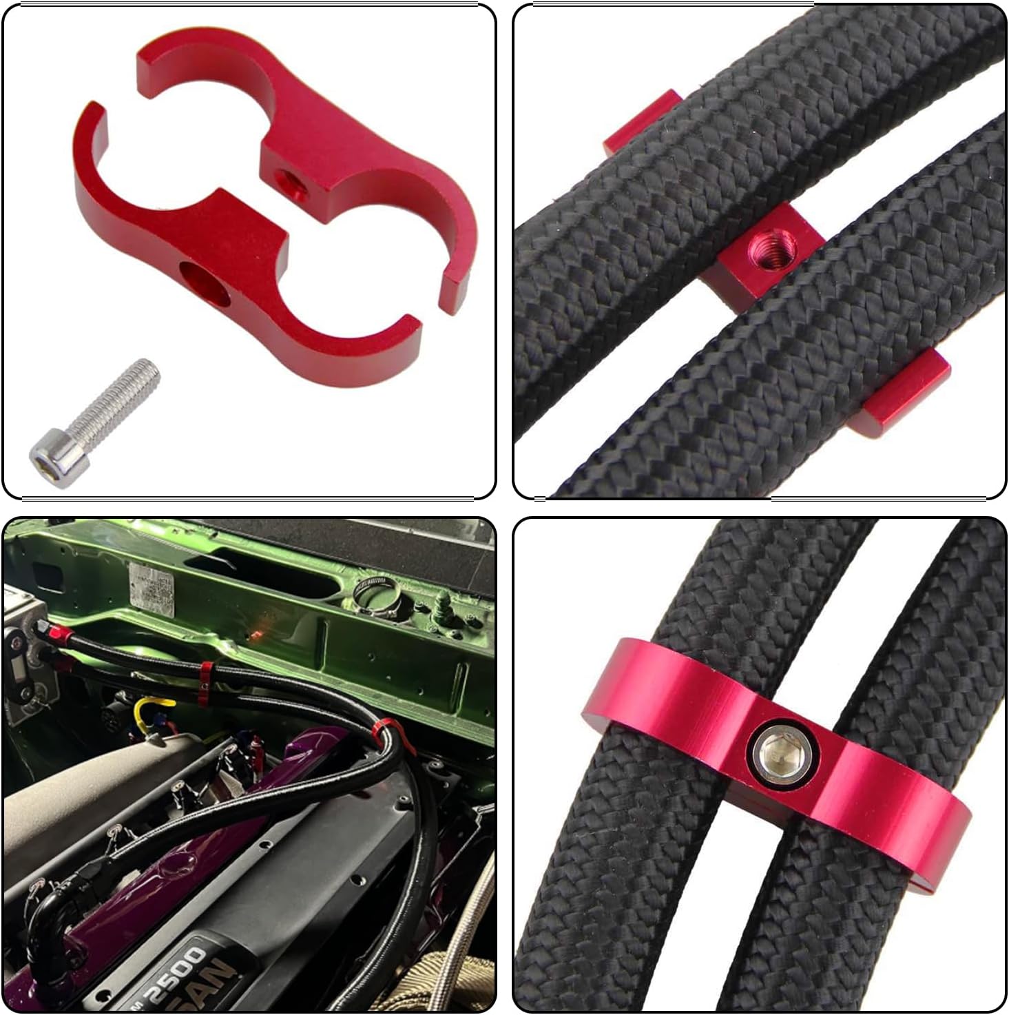10AN Hose Fuel Line Separators Clamp Separator Clamp bracket Fitting Adapter Aluminum for Brake Line, Oil Line, Fuel Line, Gas Line and Water Pipe,8Pcs Red.