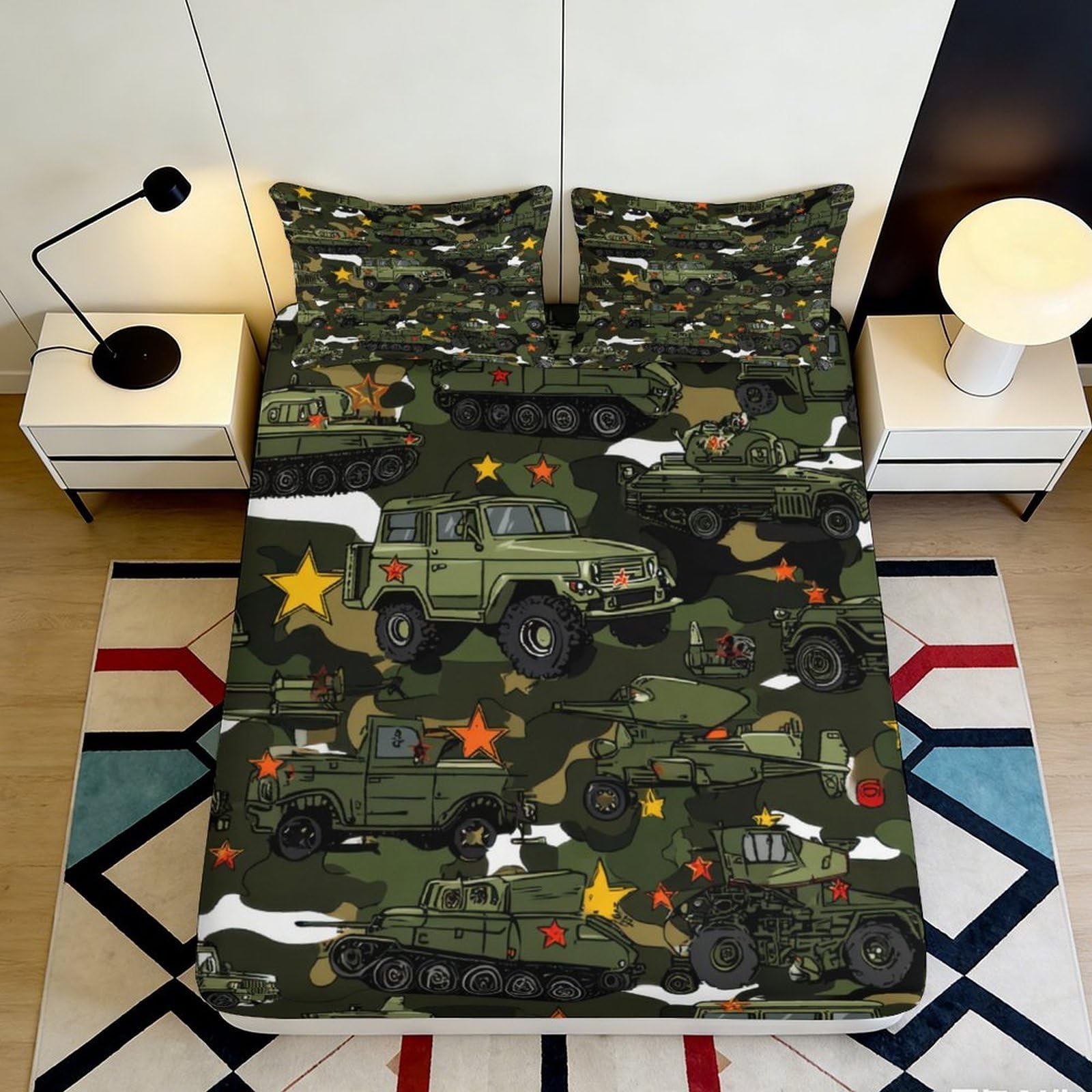 3D Printed Military Camouflage Fitted Sheet Microfiber Durable Printed Bed Cover for Bedroom Dormitory Guest Room Mattress Protection Decor 120x200x25cm