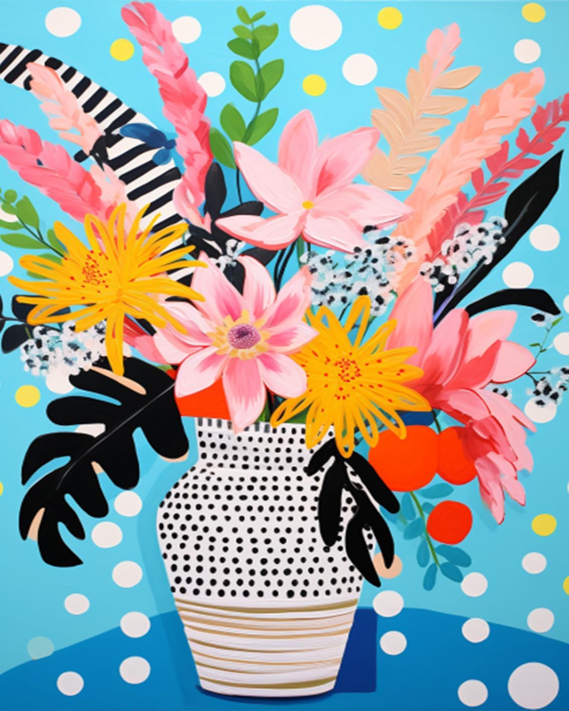 Flowers in a Floral Vase DIY Paint by Numbers for Adults Seaside Vacation Lady DIY Oil Painting Acrylic Paint Art Painting Kit Canvas with Acrylic Paints Mixed Media Art 16x20 Inch（DIY Frame ）