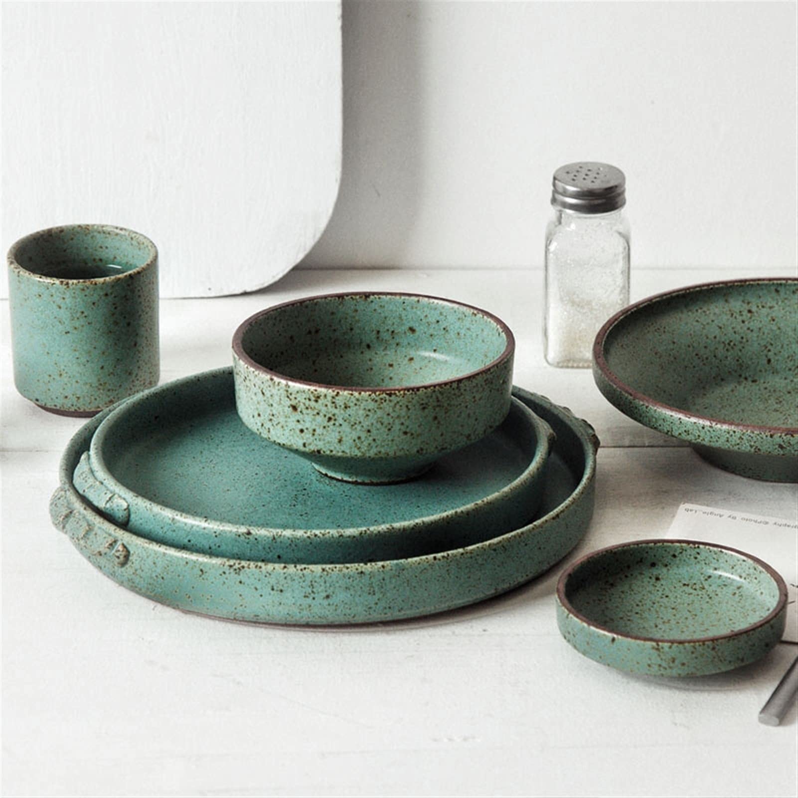 ULTRAWAVE Miski do kuchni zielony retro ręcznie robiony talerz ceramiczny pojedynczy dom restauracja filiżanka do herbaty okrągły talerz na stek ryż salaterka miska deserowa salaterka (B)