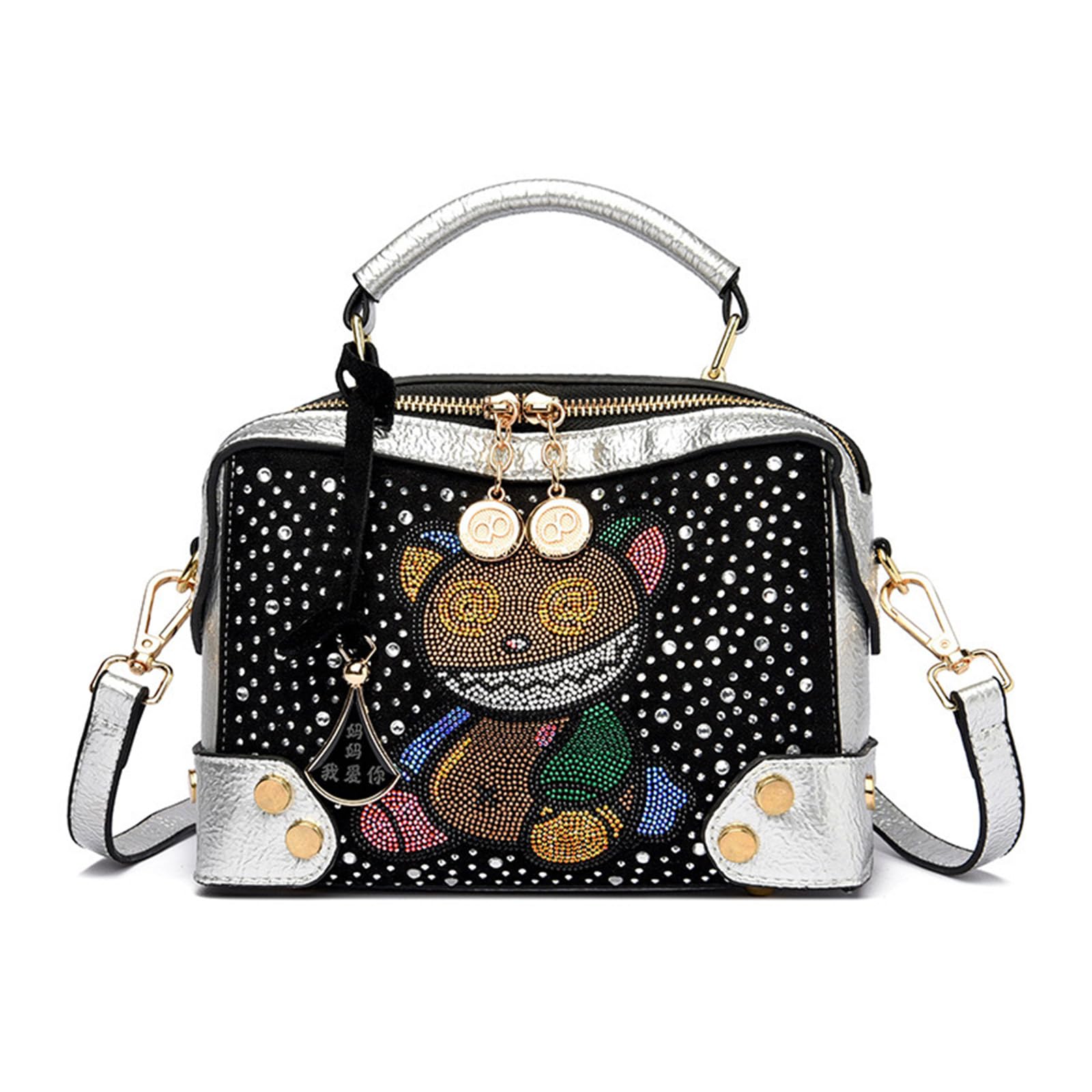 Sacs à bandoulière simples en cuir véritable avec ours argenté