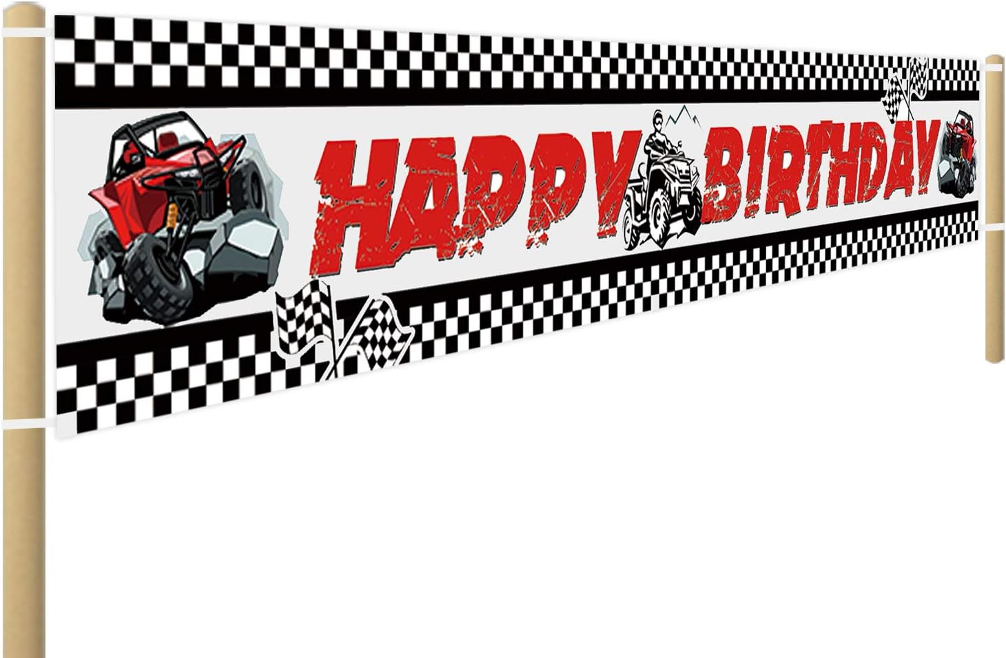 Amazon Com Careland Large Atv Happy Birthday Banner Atv Birthday Party Supplies Decorations For Kids Atv Birthday Party Backdrop Background 118 X 19 In Toys Games