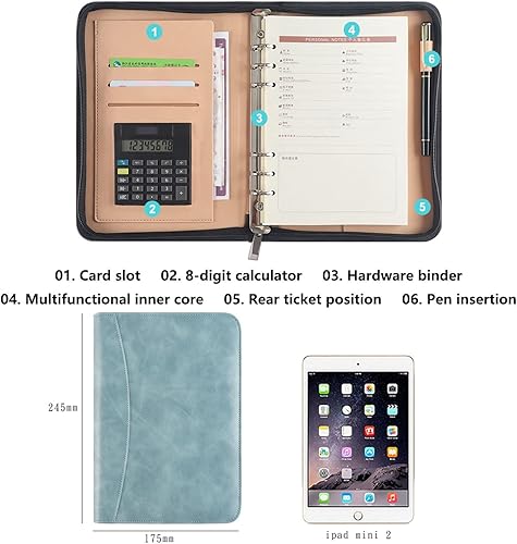 Miniatura 4 de Padfolio - Cuaderno de negocios A5 multifuncional carpeta de documentos para conferencias agenda con cremallera organizador de archivos personal