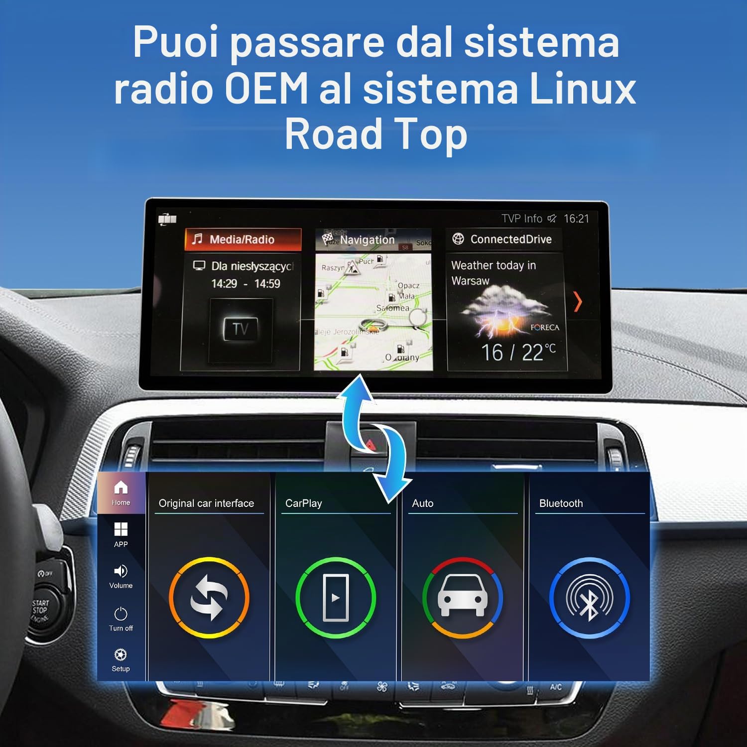 Road Top Autoradio CarPlay 12,3" per BMW Serie 1/2 F20 F21 F22 con EVO
