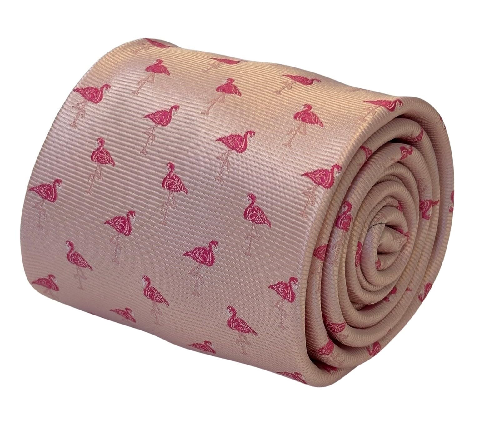 Frederick Thomas Light Pink Flamingo Print Necktie, 8cm Width, Luxury Woven, British Designer Men's Tie, Stylish and Unique Fashion Accessory