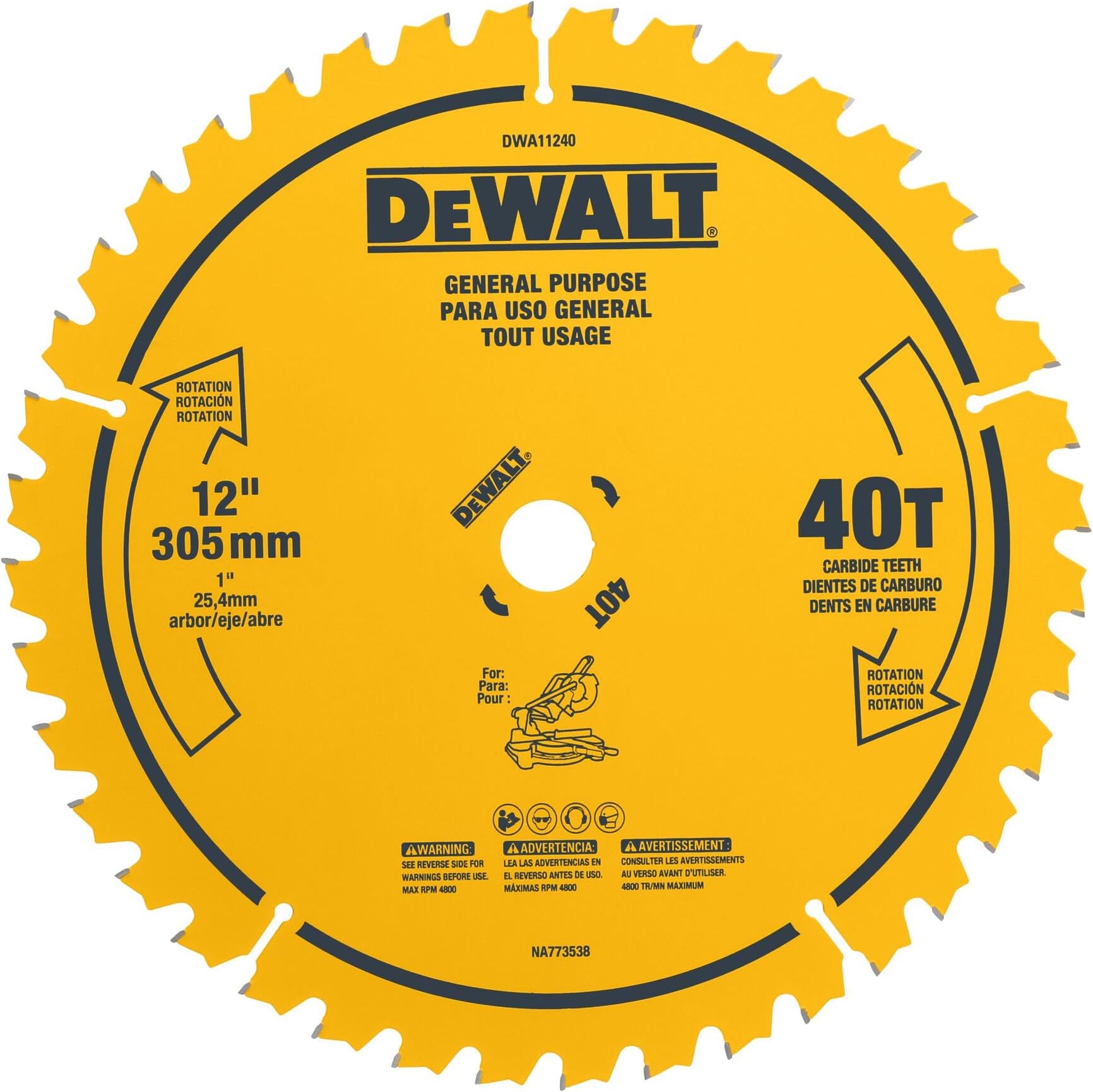 12 Inch Miter Saw Blades, 2 Pc, 40 Tooth Rough, 80 Tooth Fine Finish Tungsten Carbide Tipped Steel Blades, 1 in Arbor (DWA124080CMB)