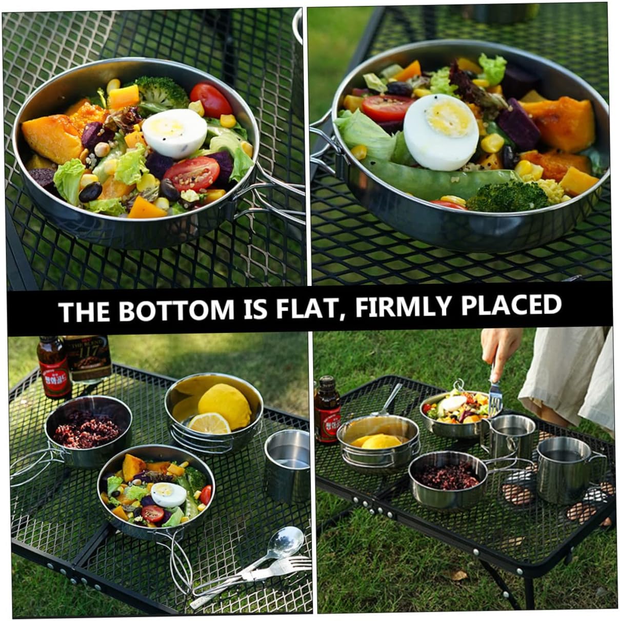 Generic Camping Utensil Set 5PCS Stainless Steel Cup Pot Portable Picnic Tableware