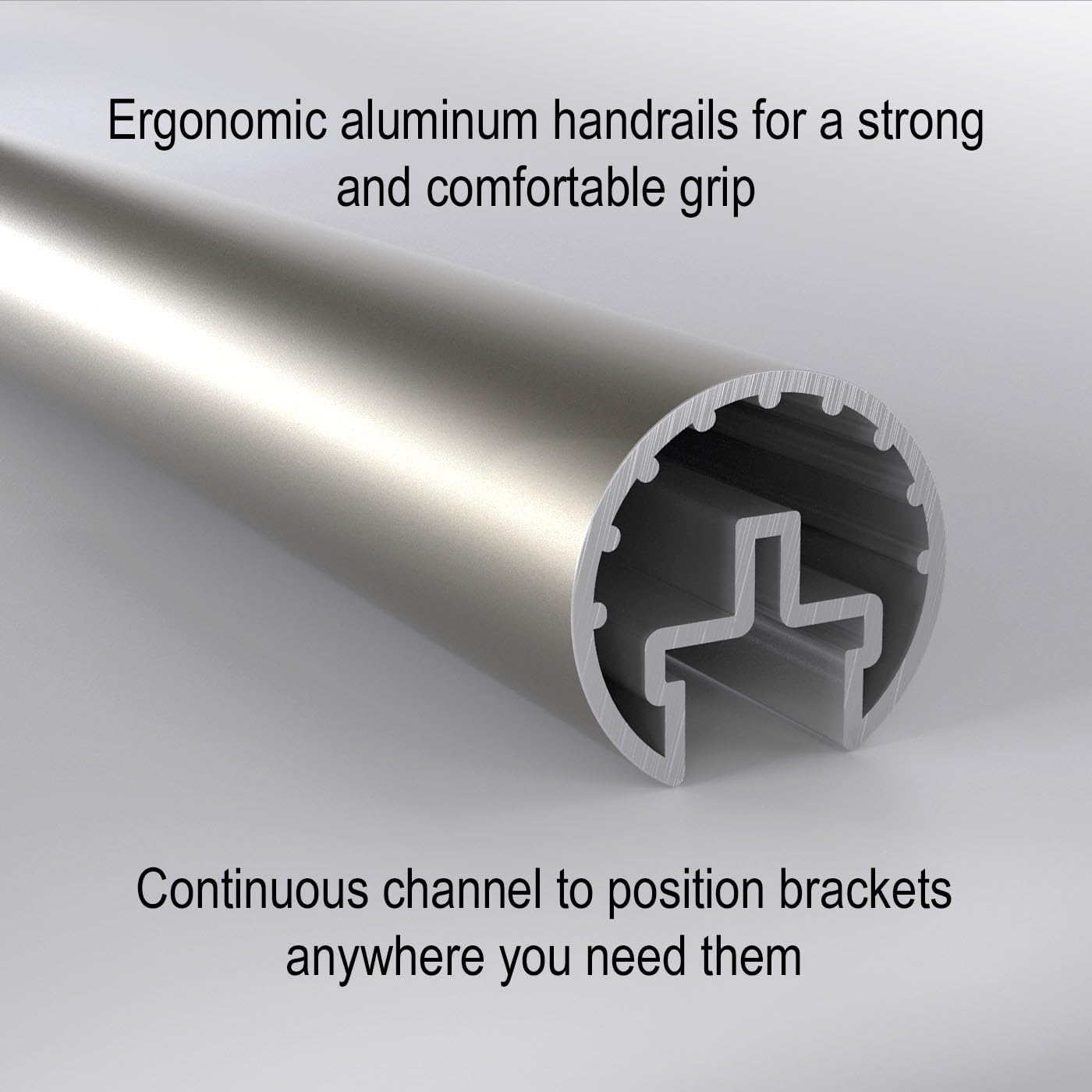 18in. Handrail - Complete Kit. Champagne Anodized Aluminum with 2 Matte Nickel Wall Brackets and Endcaps - 1.6" Round - - 